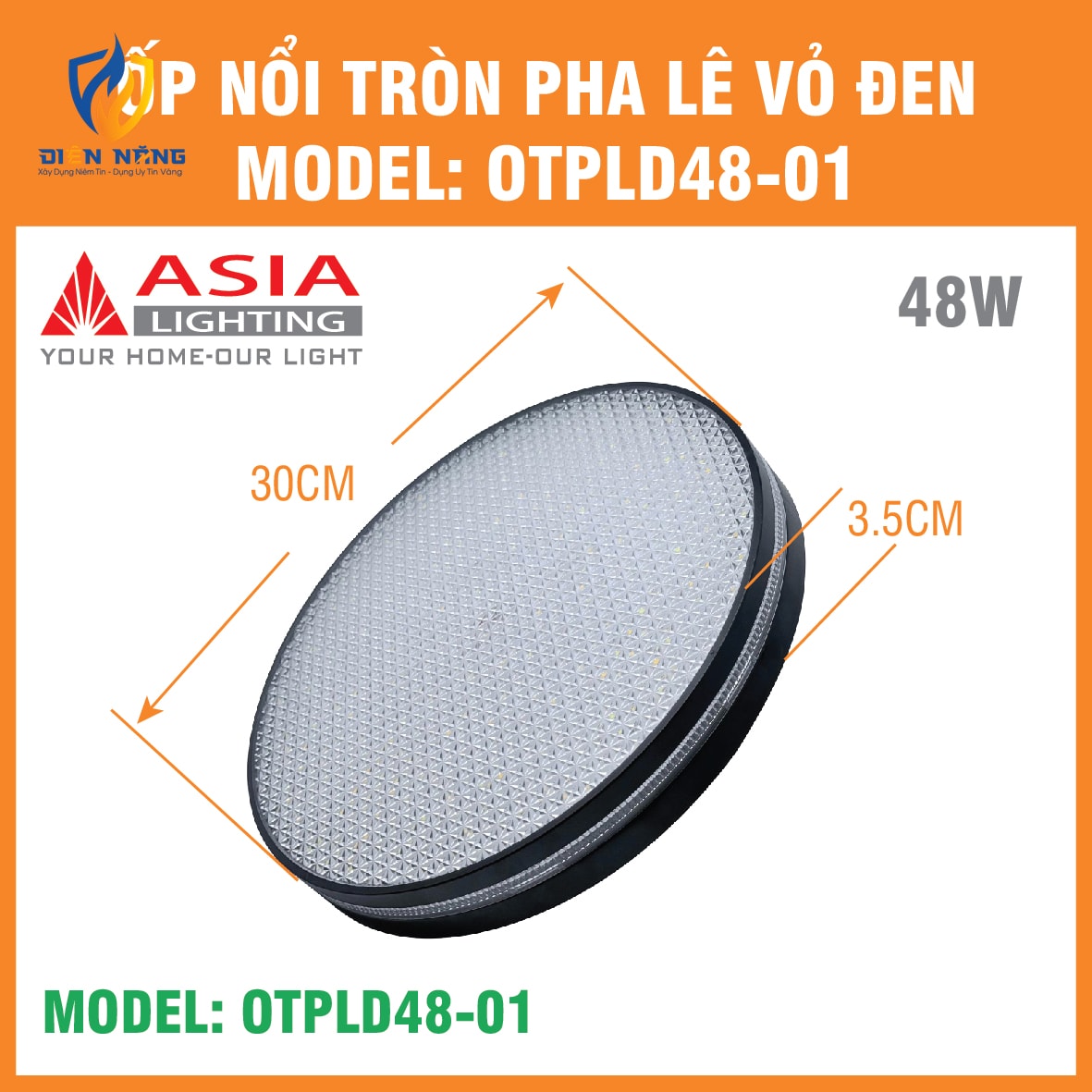 Ốp nổi tròn pha lê vỏ đen 48W - anh 3
