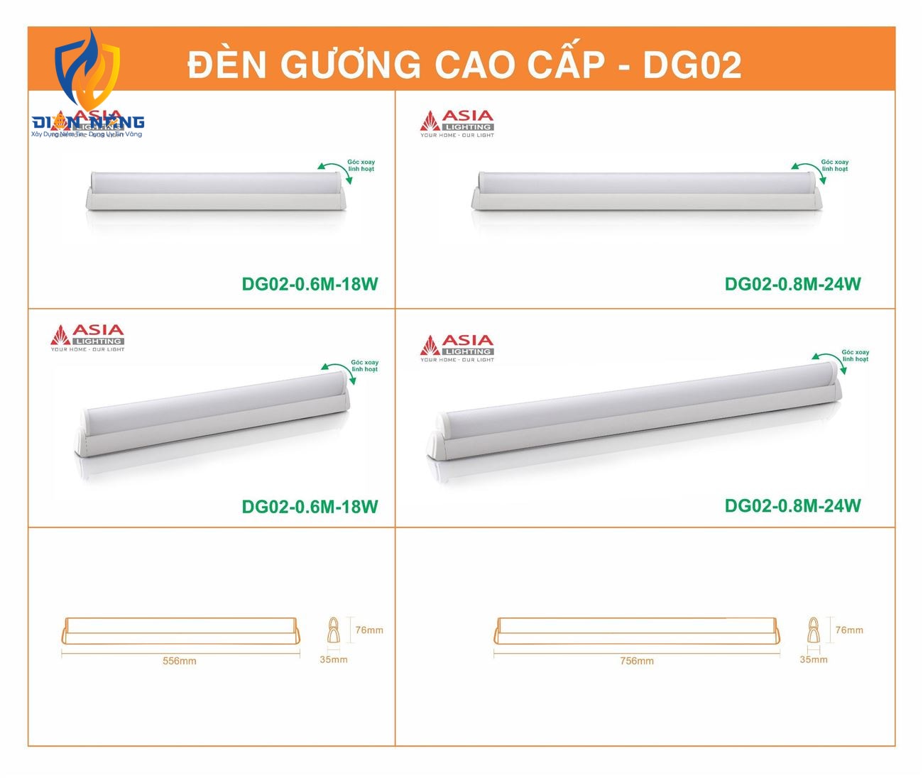 Đèn gương cao cấp DG02-0.6M-18W