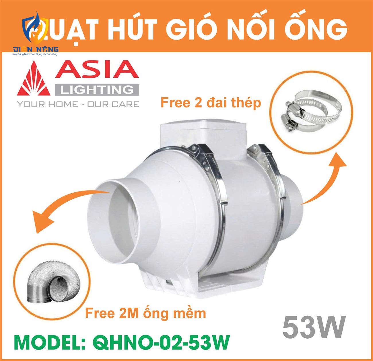 Quạt hút gió nối ống - QHNO-02-53W