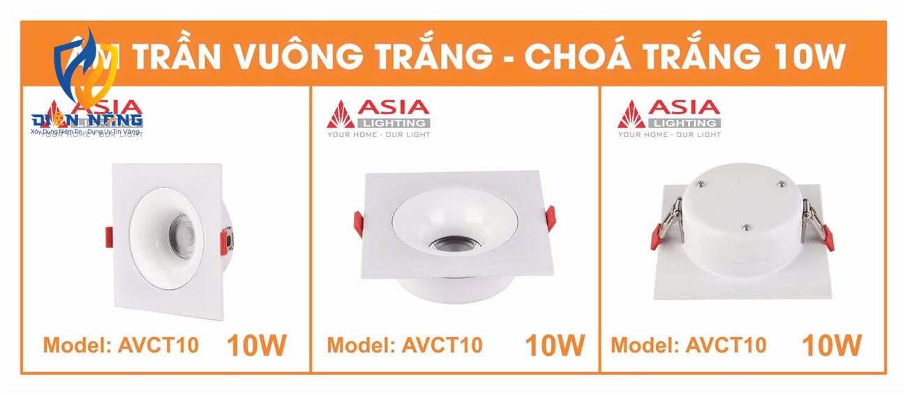Âm trần vuông thân trắng - Chóa trắng 10W