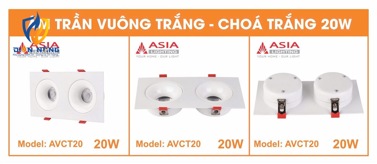 Âm trần vuông thân trắng - Chóa trắng 20W
