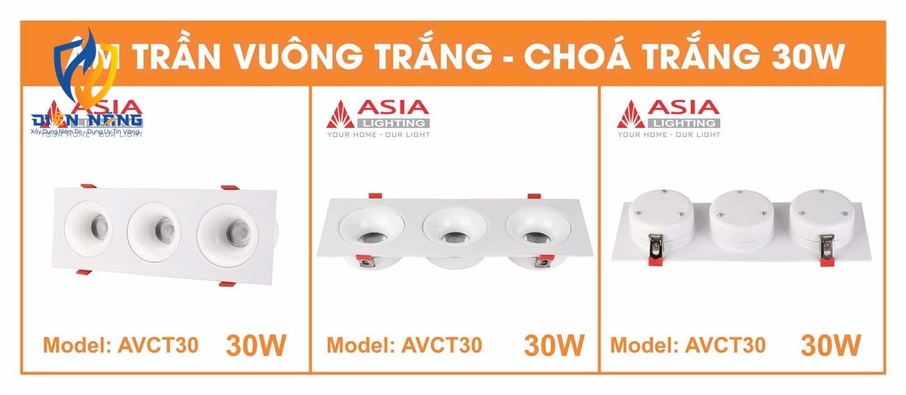 Âm trần vuông thân trắng - Chóa trắng 30W