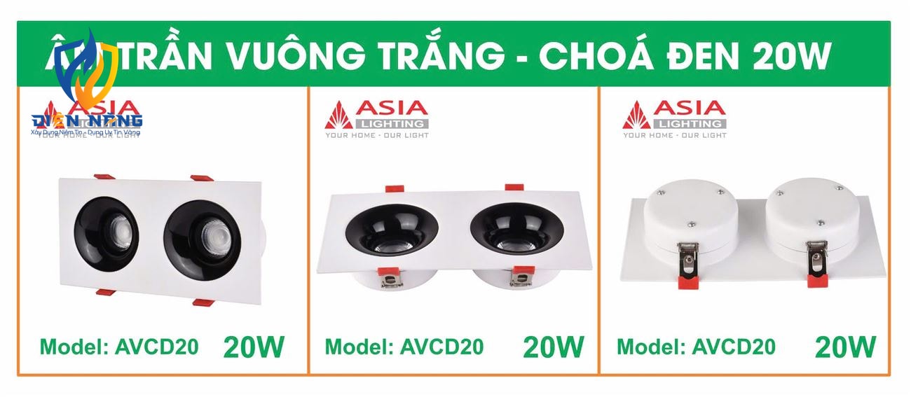 Âm trần vuông thân trắng - Chóa đen 20W