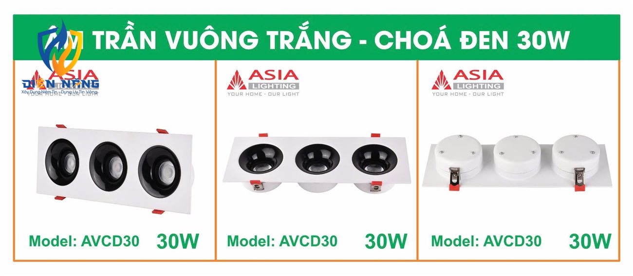 Âm trần vuông thân trắng - Chóa đen 30W