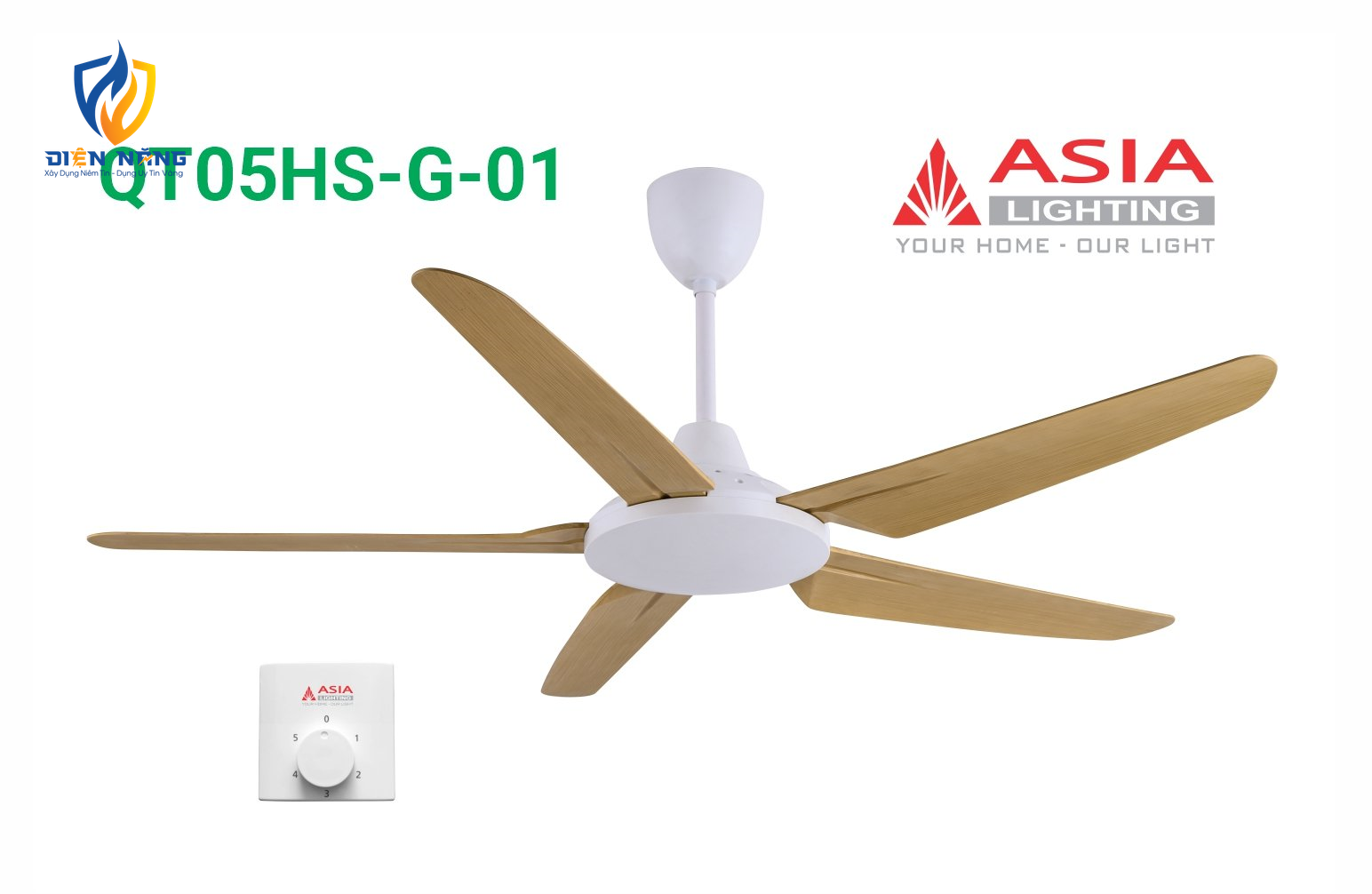 Quạt trần hộp số cao cấp QT05HS-G-01 - Gỗ phong cách