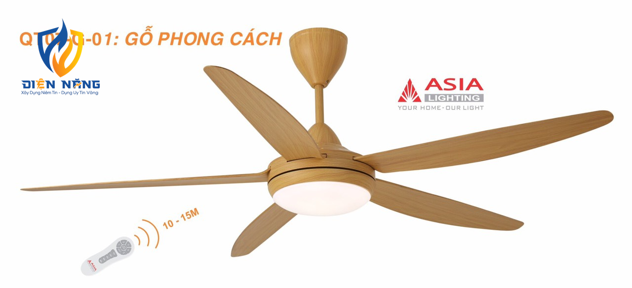Quạt trần đèn cao cấp QT07-G-01 - Gỗ phong cách