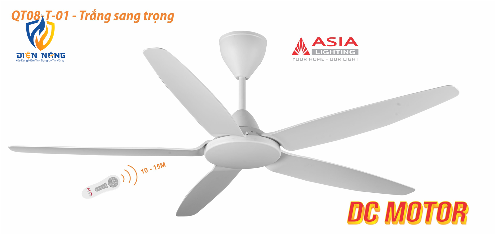 Quạt trần cao cấp QT08-T - Trắng sang trọng