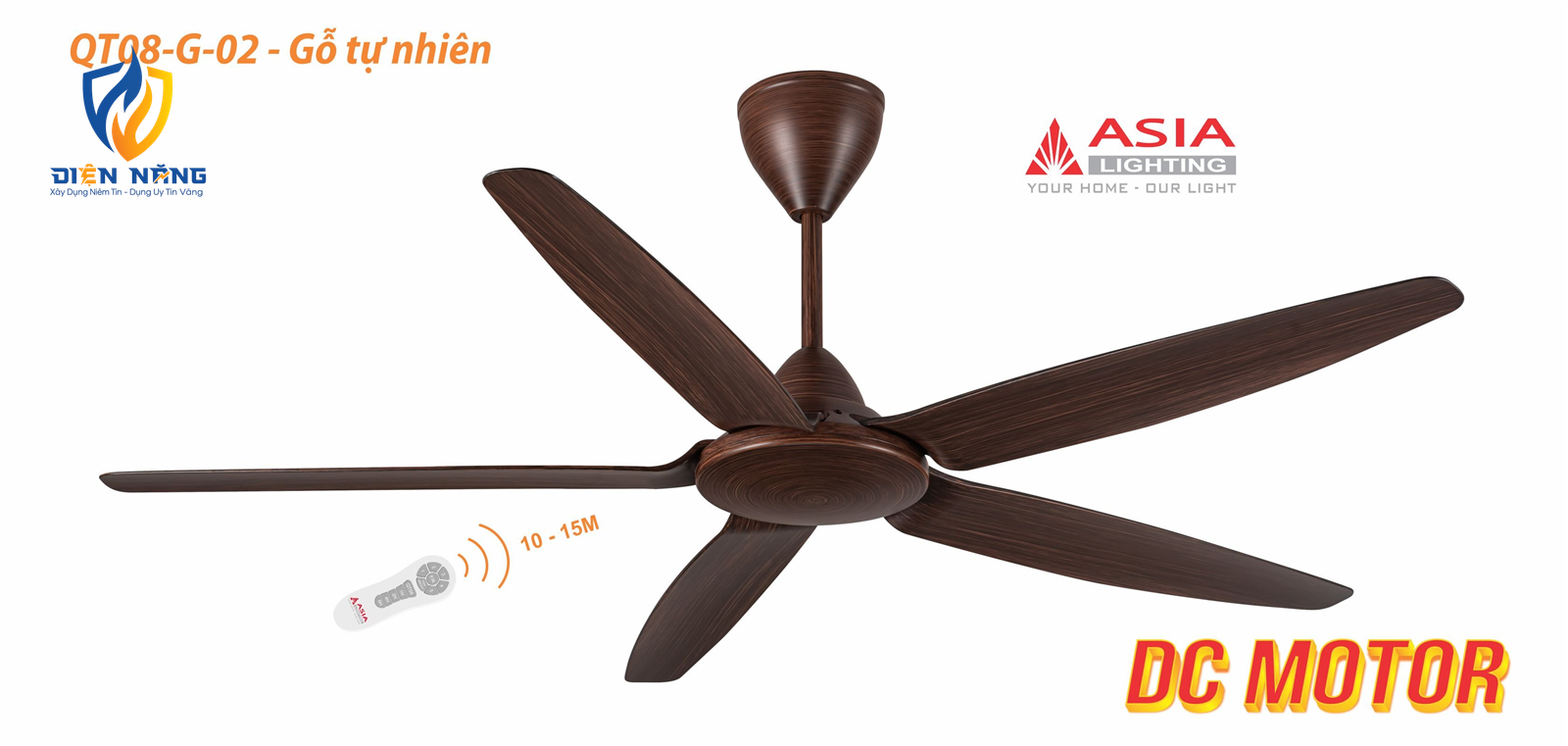 Quạt trần cao cấp QT08-G-02 - Gỗ tự nhiên