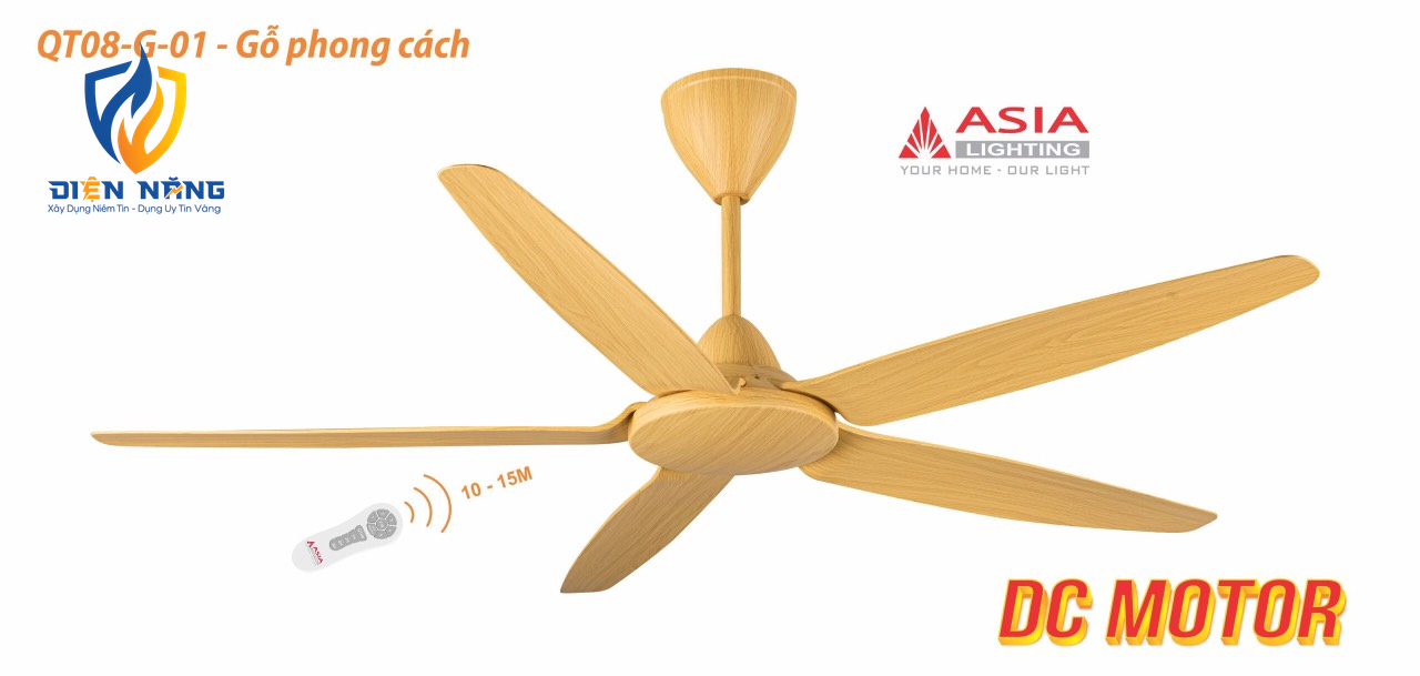 Quạt trần cao cấp QT08-G-01 - Gỗ phong cách