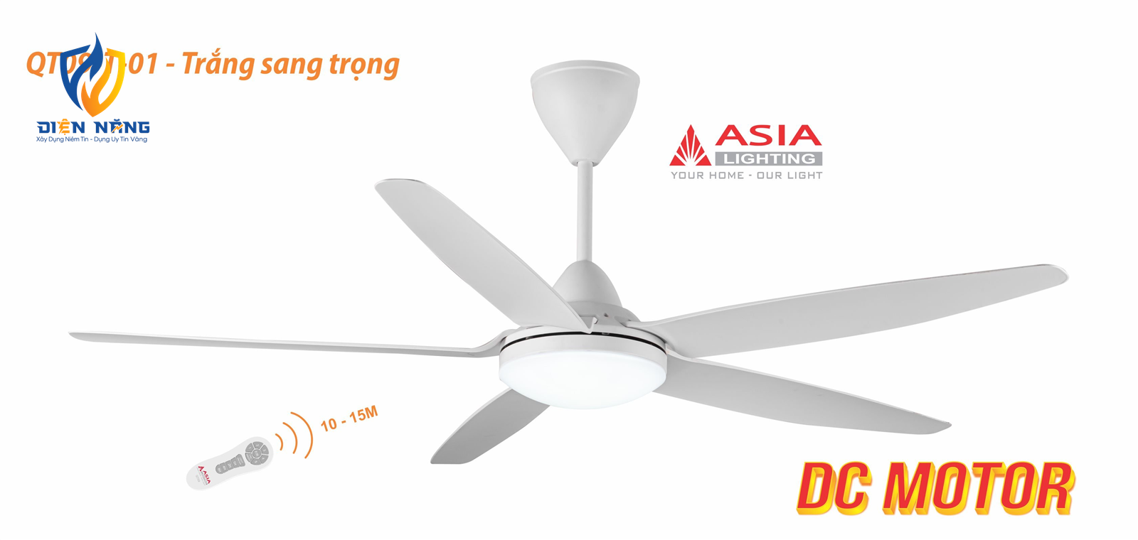 Quạt trần đèn cao cấp QT09-T - Trắng sang trọng