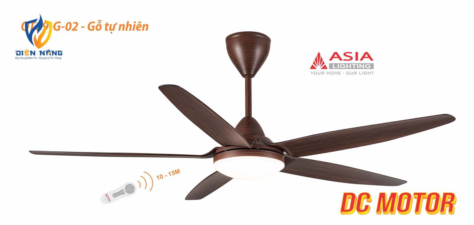 Quạt trần cao cấp QT09-G-02 - Gỗ tự nhiên