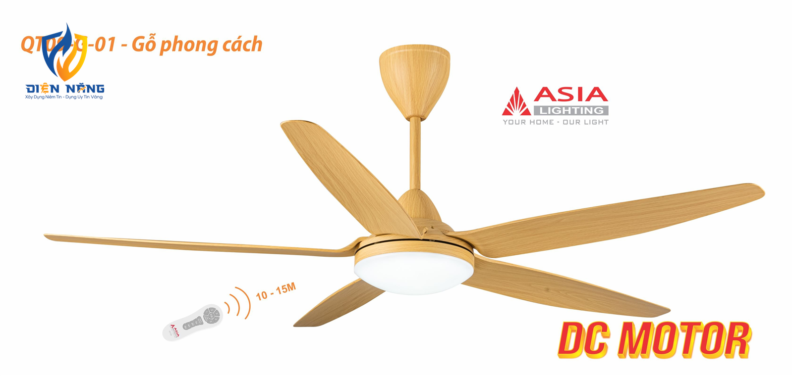 Quạt trần cao cấp QT09-G-01 - Gỗ phong cách