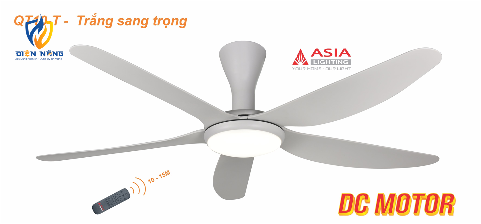 Quạt trần đèn cao cấp QT10-T-01 - Trắng sang trọng