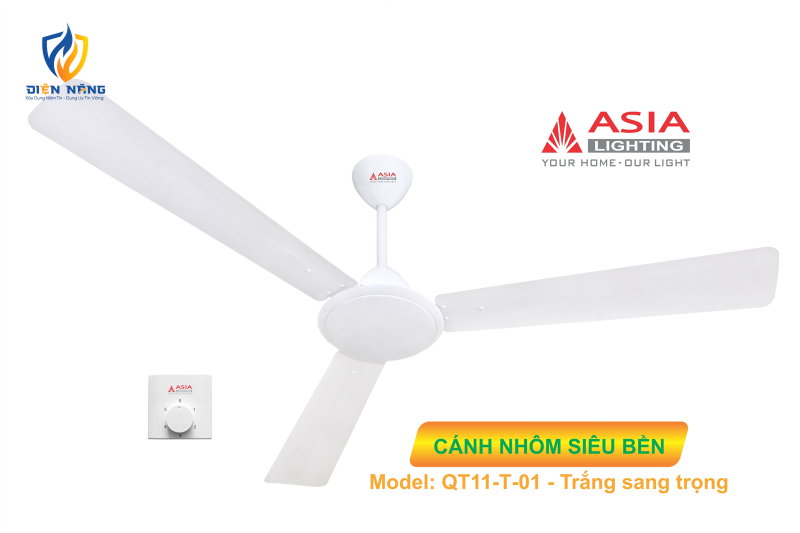 Quạt trần cao cấp QT11-T-01 - Trắng sang trọng