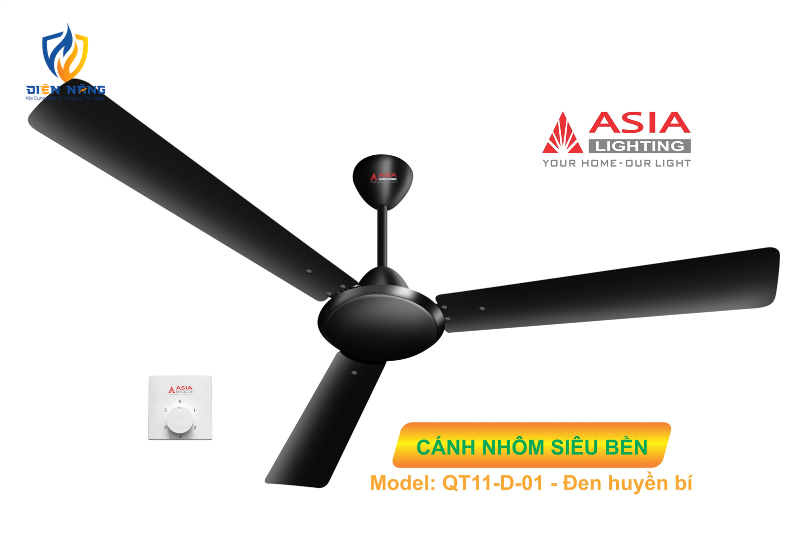 Quạt trần cao cấp QT11-D-01 - Đen huyền bí