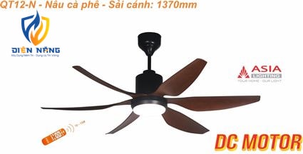 Quạt trần đèn cao cấp 6 cánh - sải cánh 1370 - QT12-N-01 - Nâu cà phê - anh 2