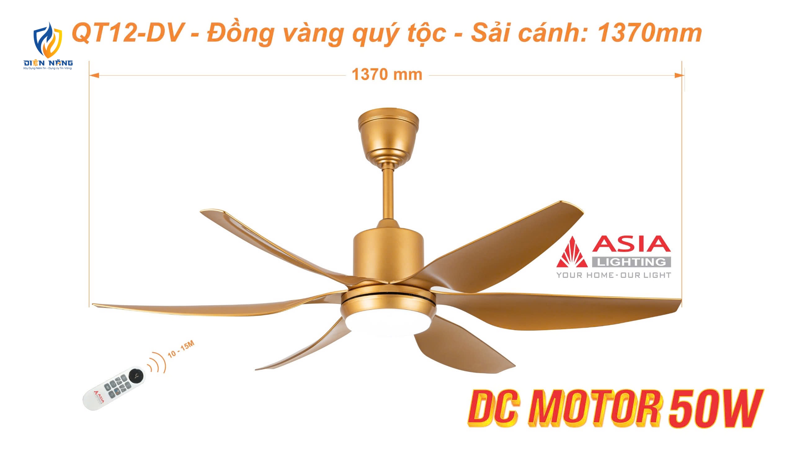 Quạt trần đèn cao cấp 6 cánh - sải cánh 1370 - QT12-DV-01 - Đồng vàng quý tộc - anh 6