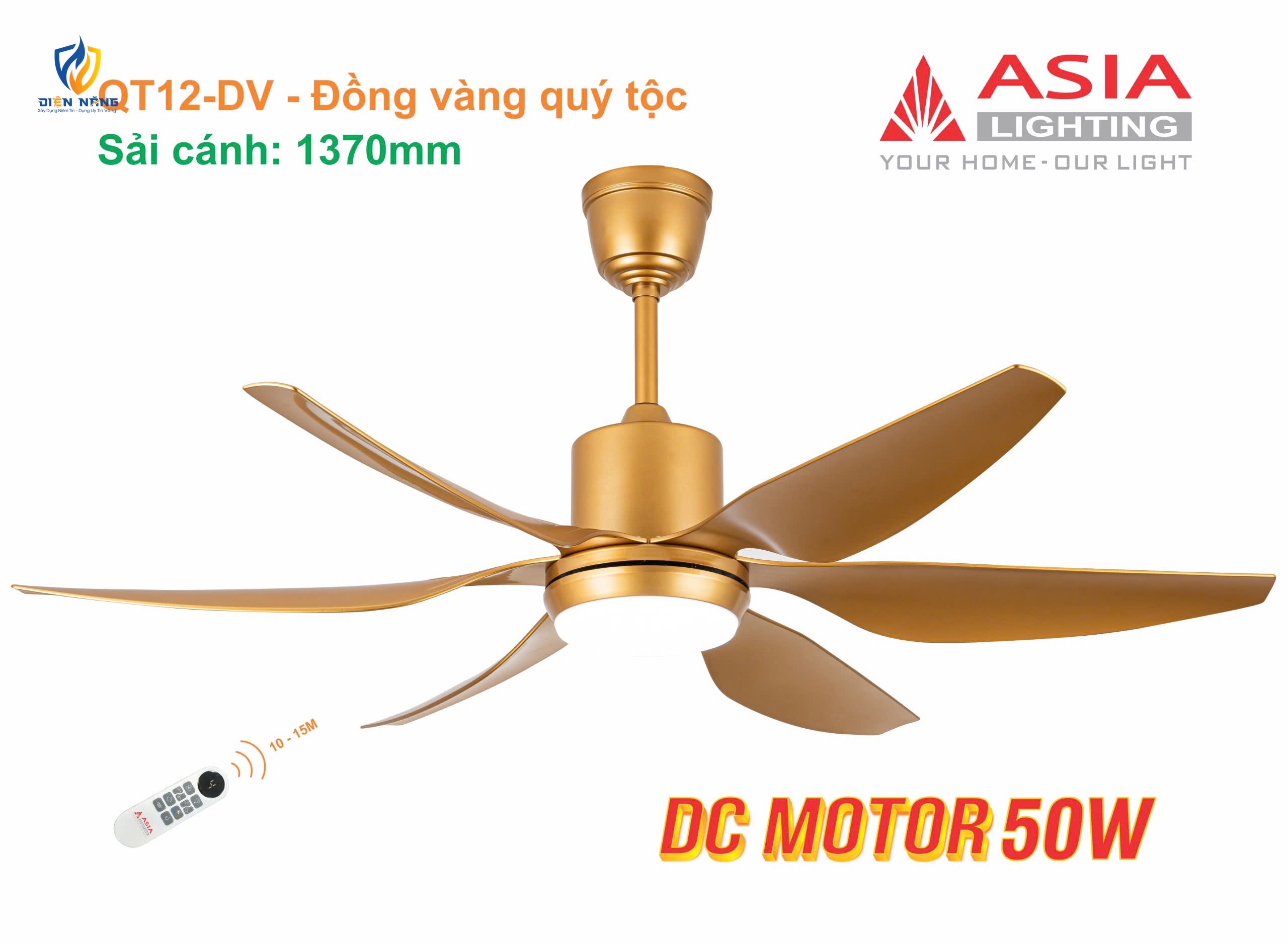 Quạt trần đèn cao cấp 6 cánh - sải cánh 1370 - QT12-DV-01 - Đồng vàng quý tộc - anh 5
