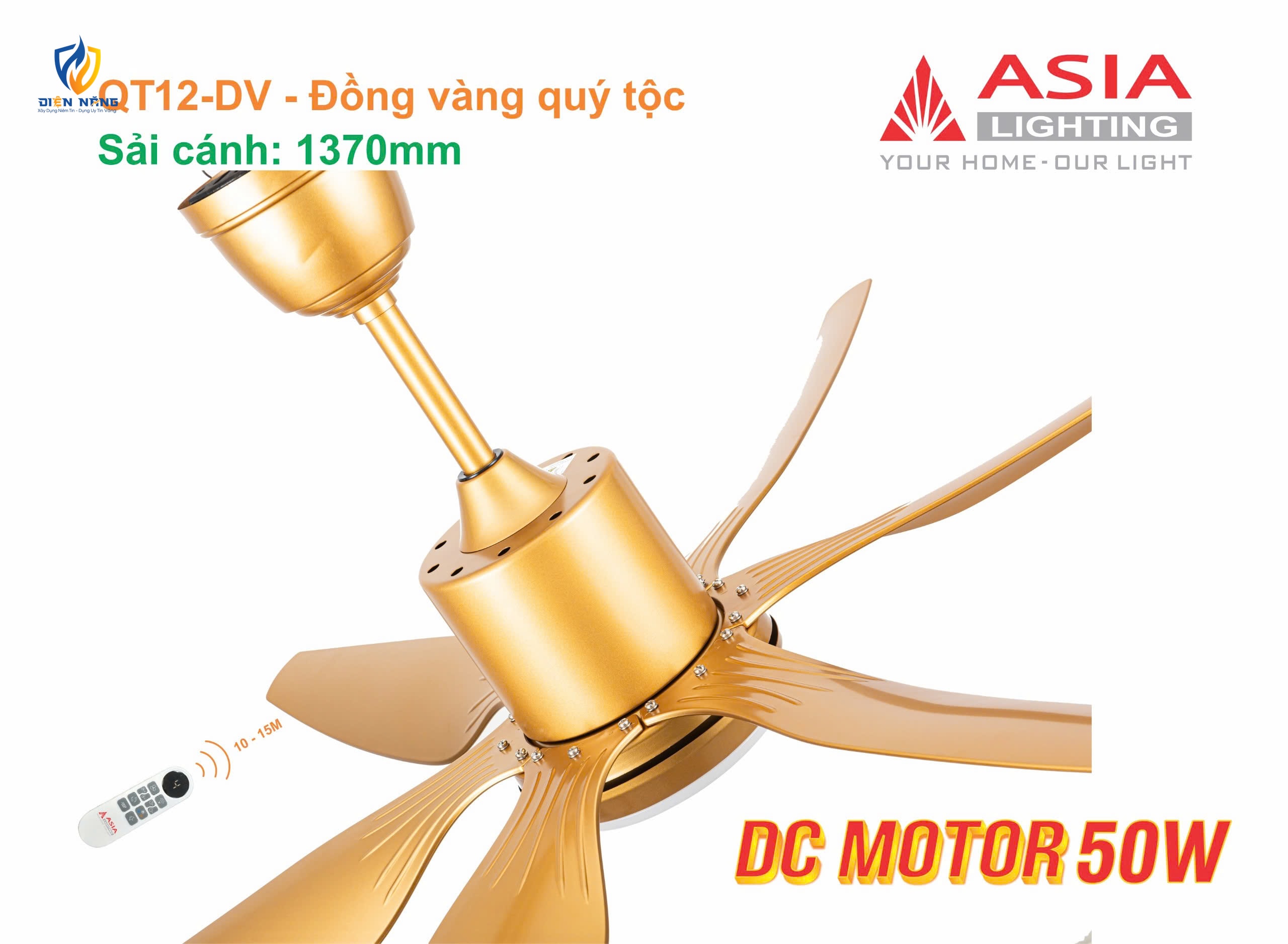 Quạt trần đèn cao cấp 6 cánh - sải cánh 1370 - QT12-DV-01 - Đồng vàng quý tộc - anh 4