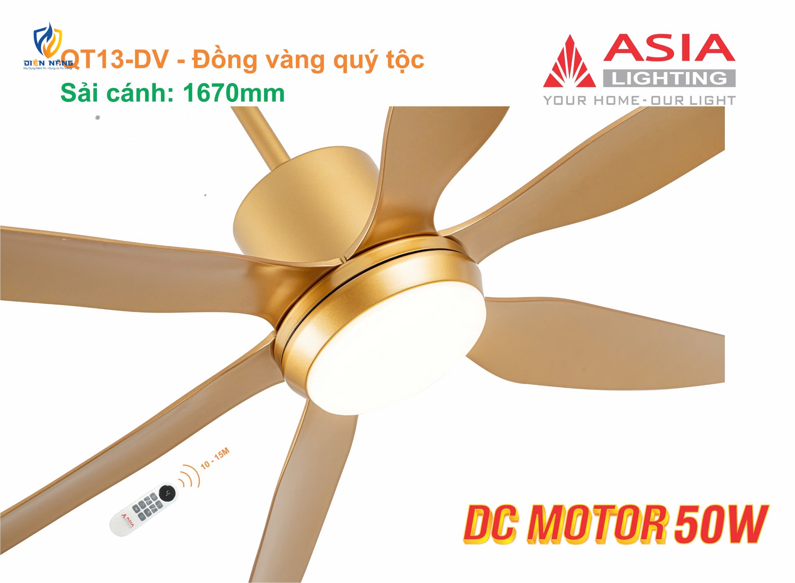 Quạt trần đèn cao cấp 6 cánh - sải cánh 1670 - QT13-DV - Đồng vàng quý tộc - anh 4
