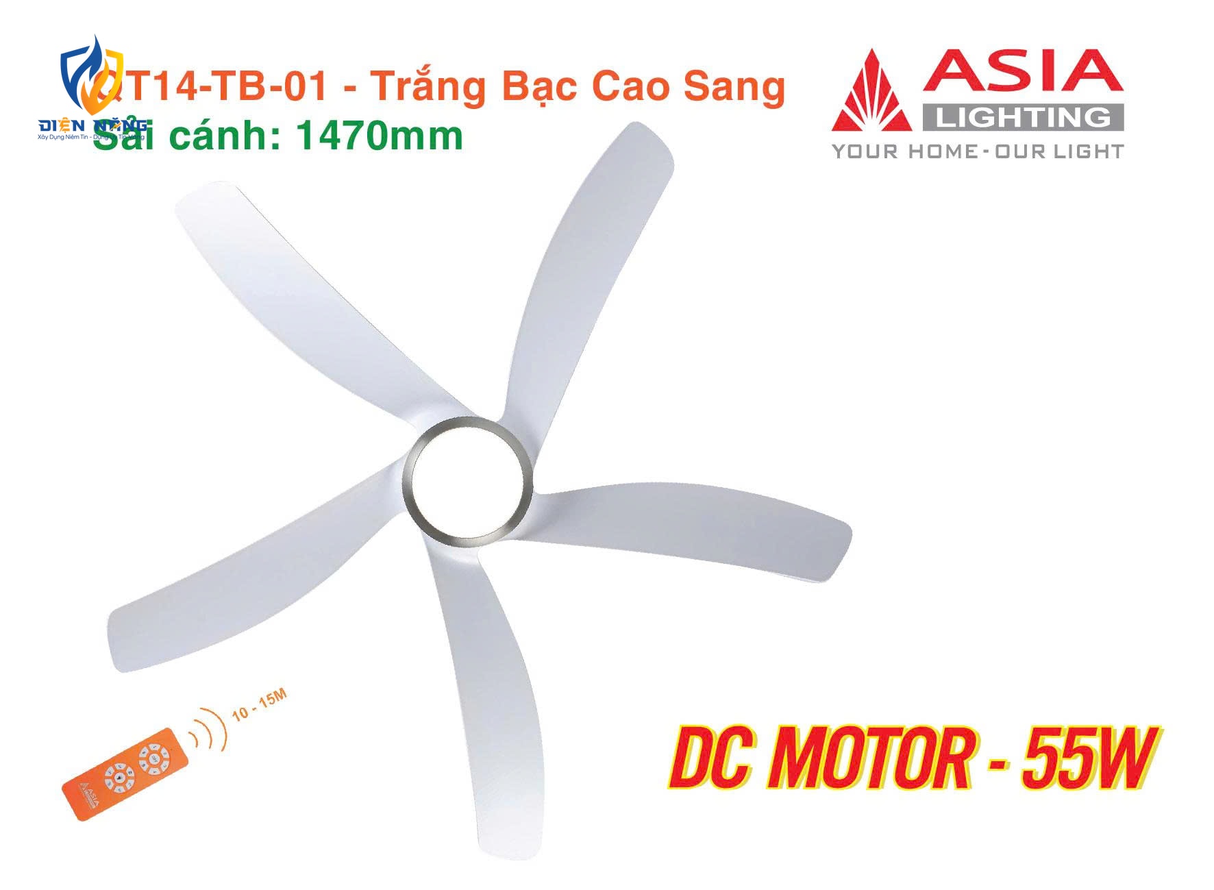 Quạt trần đèn cao cấp 05 cánh QT14 - Trắng bạc cao sang - anh 3