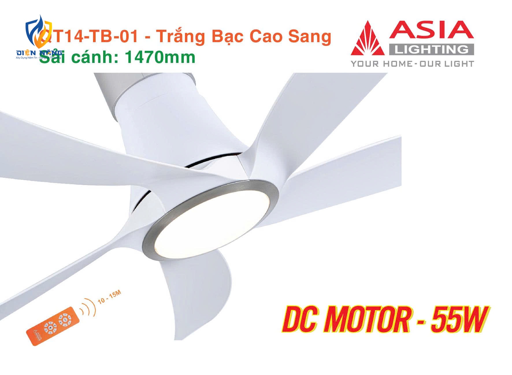 Quạt trần đèn cao cấp 05 cánh QT14 - Trắng bạc cao sang - anh 4