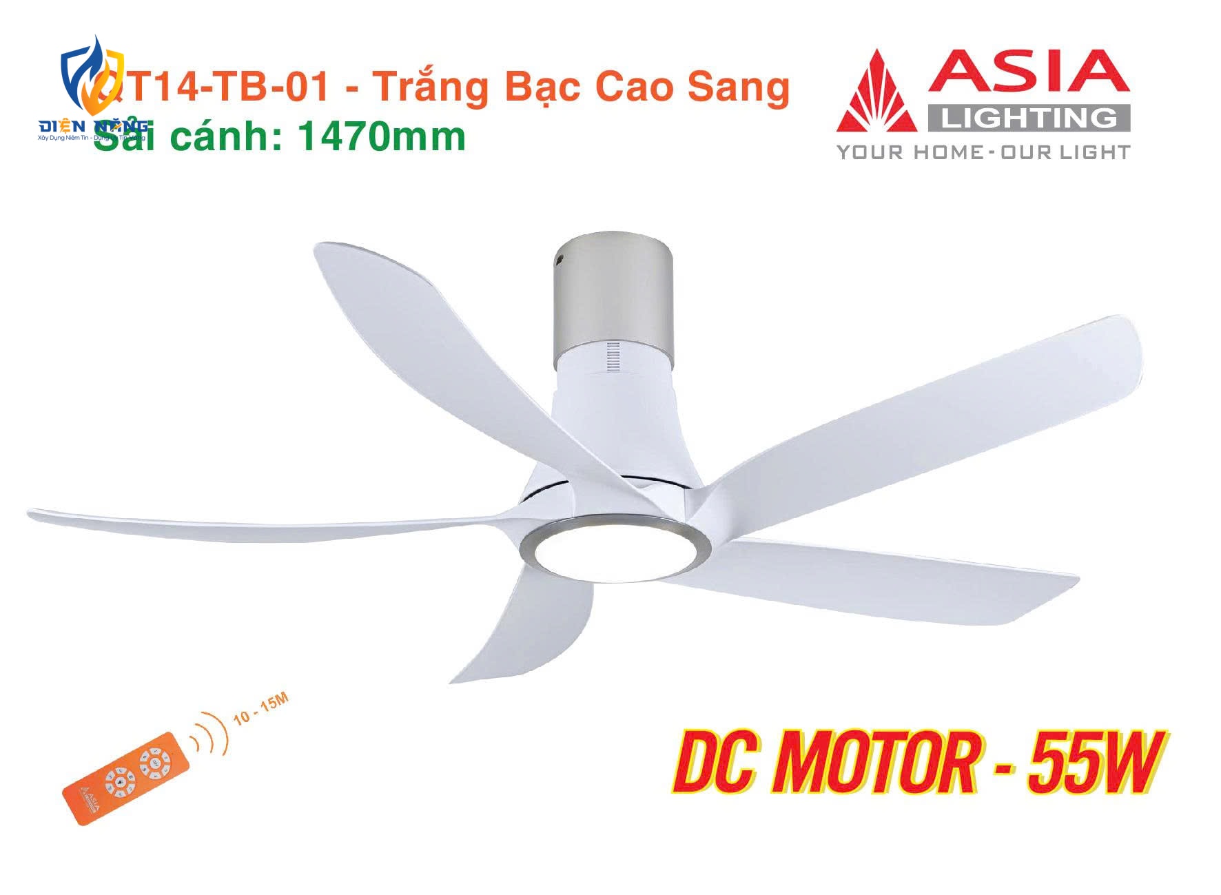 Quạt trần đèn cao cấp 05 cánh QT14 - Trắng bạc cao sang - anh 6