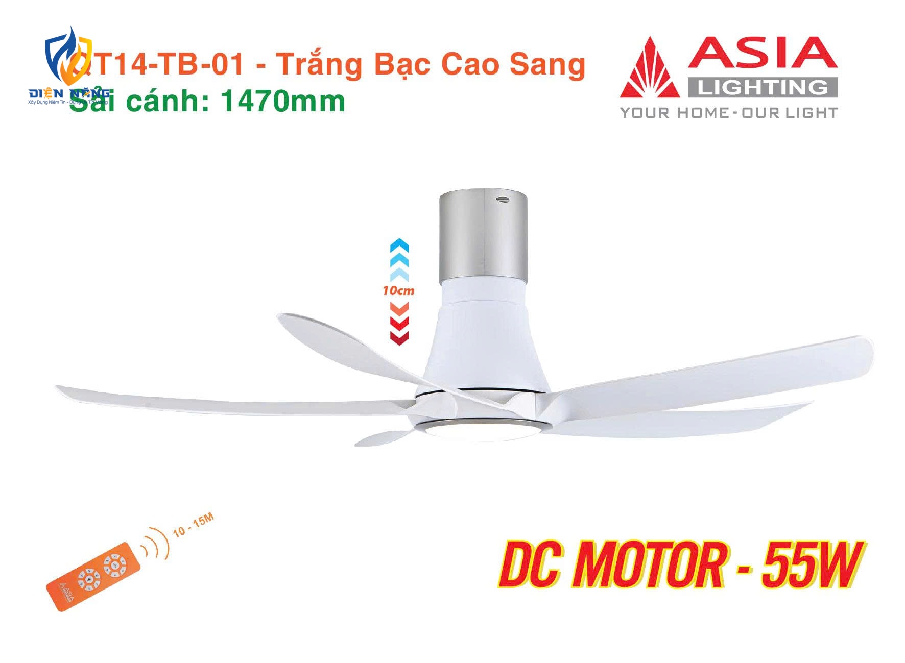 Quạt trần đèn cao cấp 05 cánh QT14 - Trắng bạc cao sang - anh 2