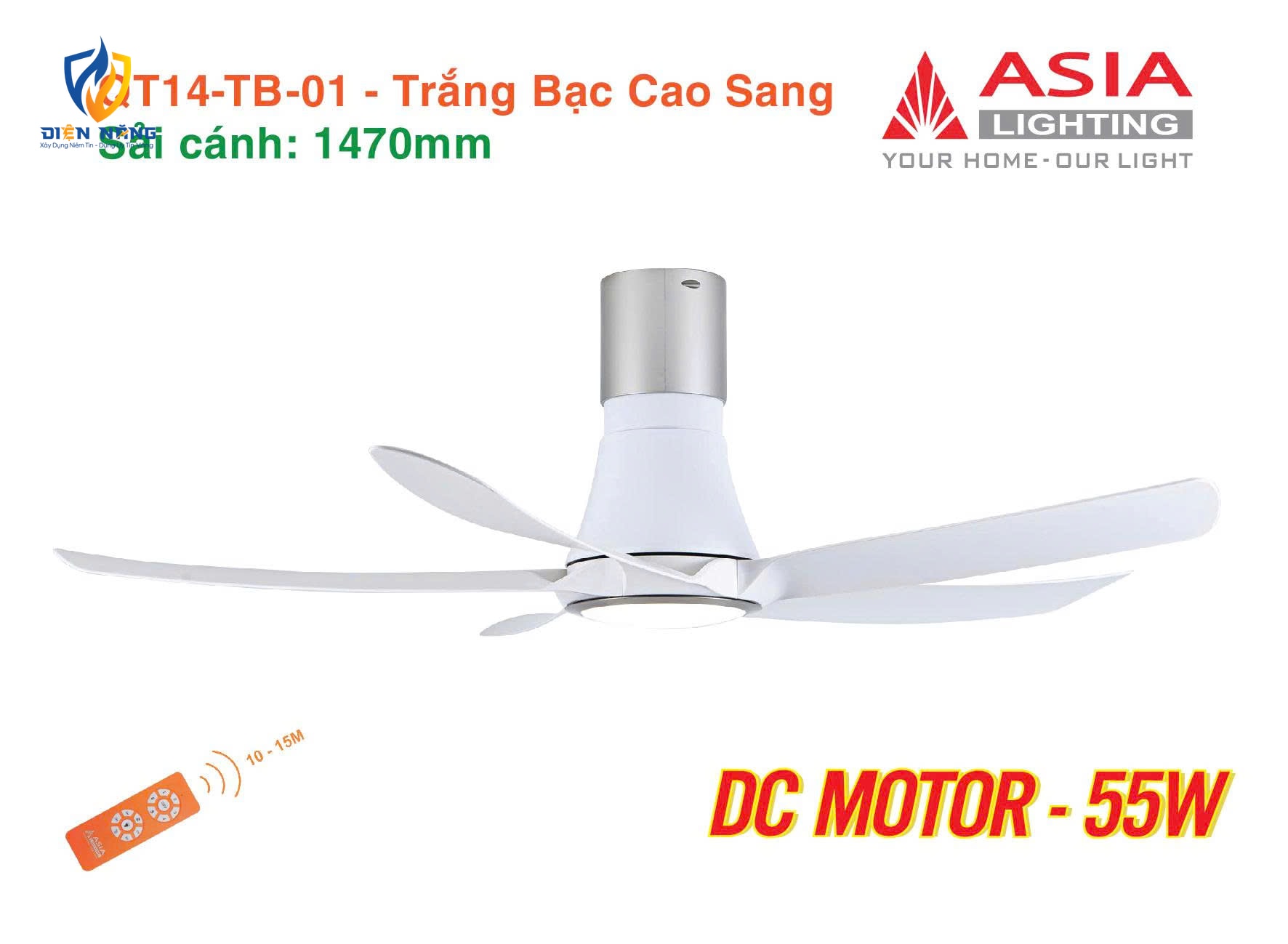 Quạt trần đèn cao cấp 05 cánh QT14 - Trắng bạc cao sang - anh 5