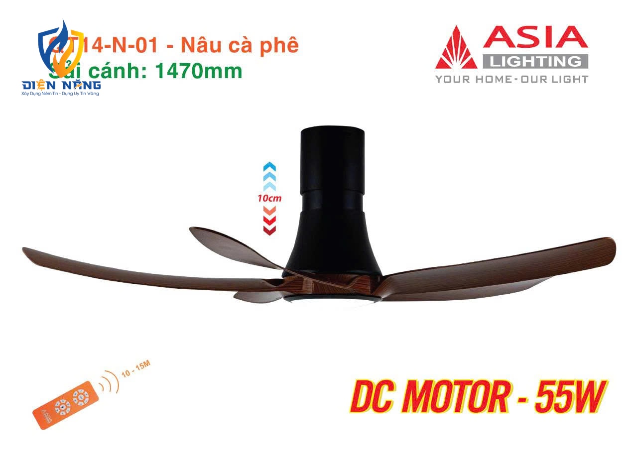 Quạt trần đèn cao cấp 05 cánh QT14 - Nâu cà phê - anh 2