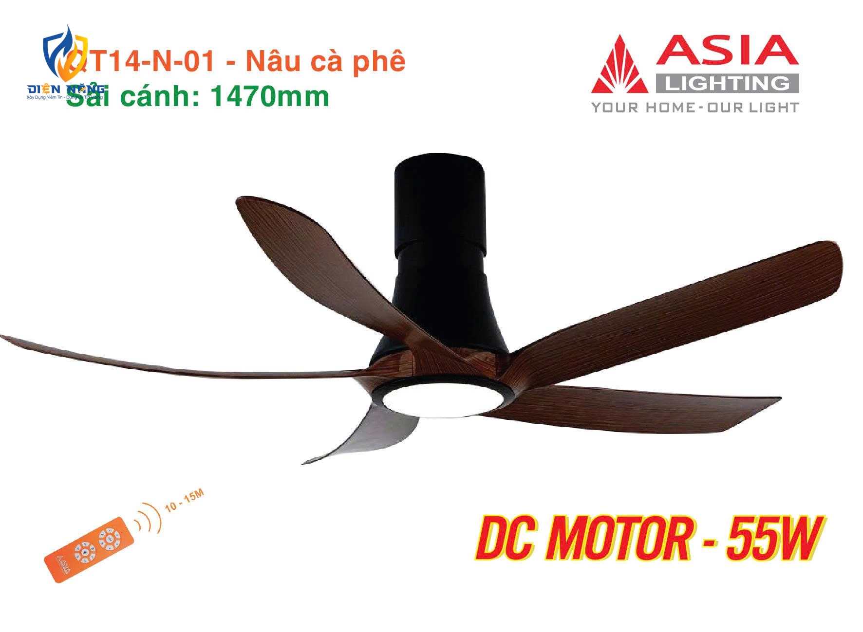 Quạt trần đèn cao cấp 05 cánh QT14 - Nâu cà phê - anh 5