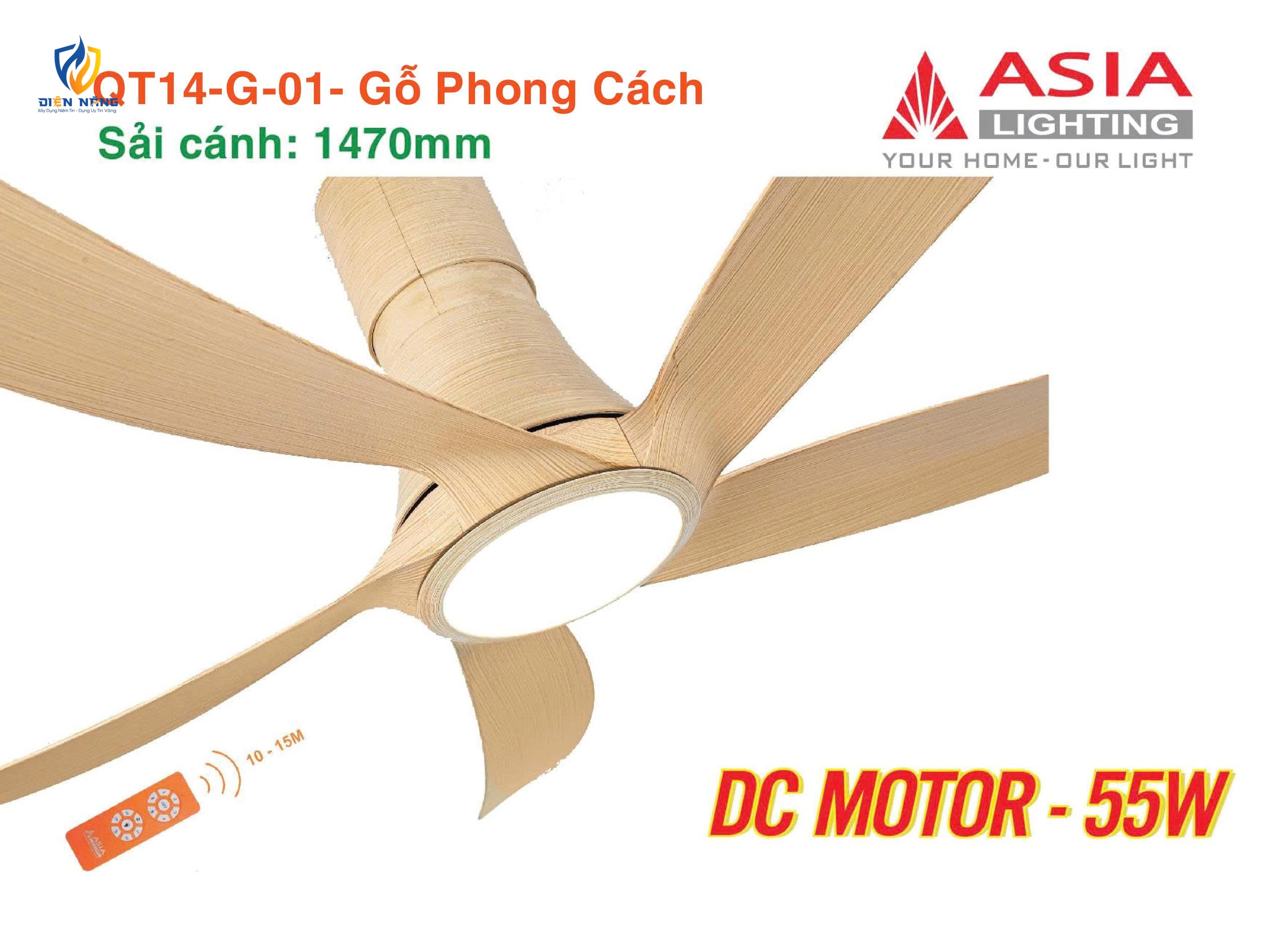 Quạt trần đèn cao cấp 05 cánh QT14 - Gỗ phong cách - anh 3