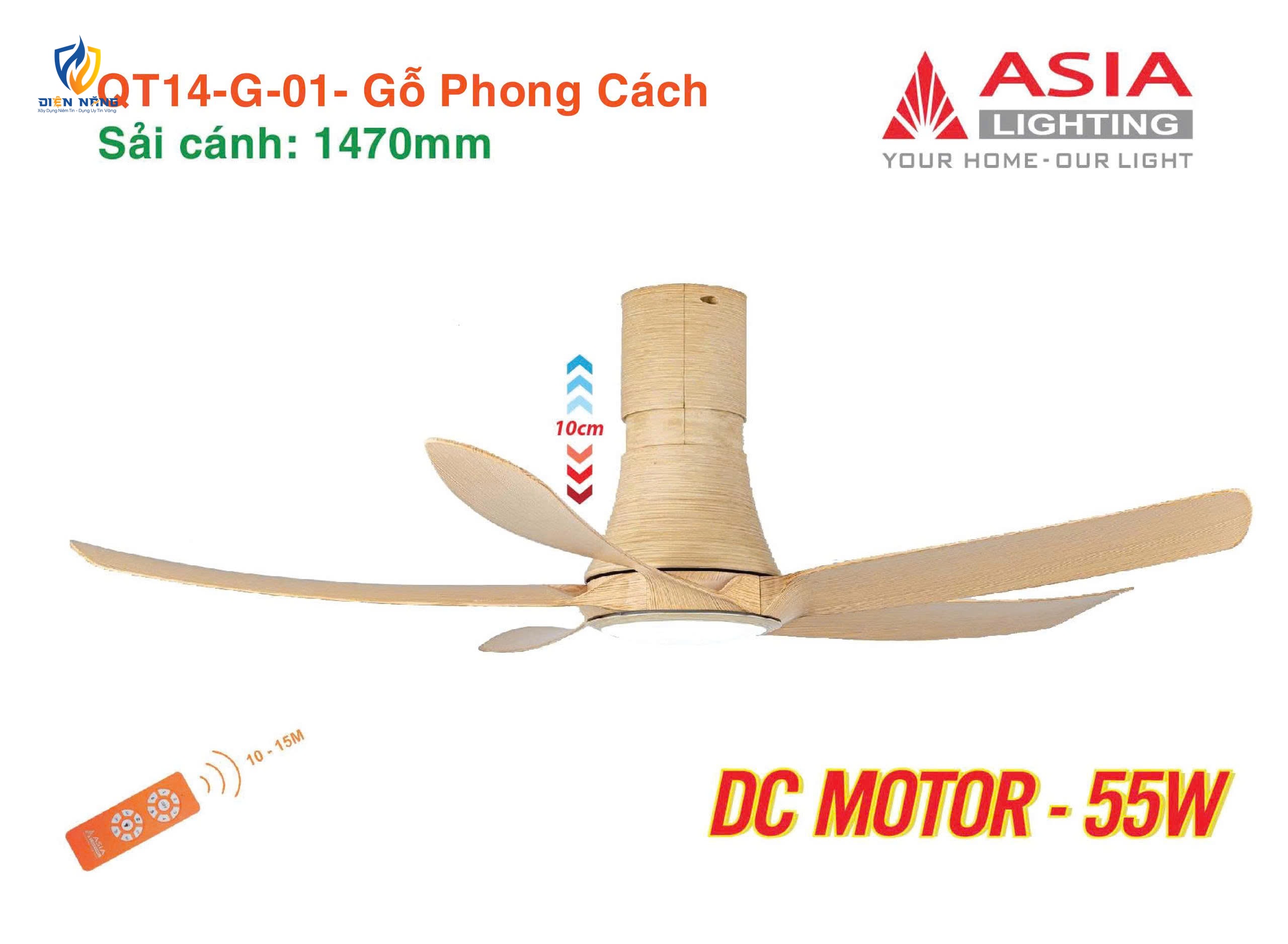 Quạt trần đèn cao cấp 05 cánh QT14 - Gỗ phong cách - anh 4