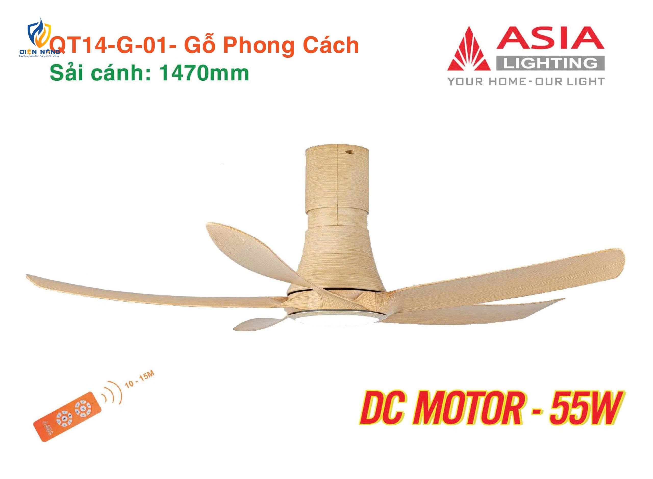 Quạt trần đèn cao cấp 05 cánh QT14 - Gỗ phong cách - anh 2