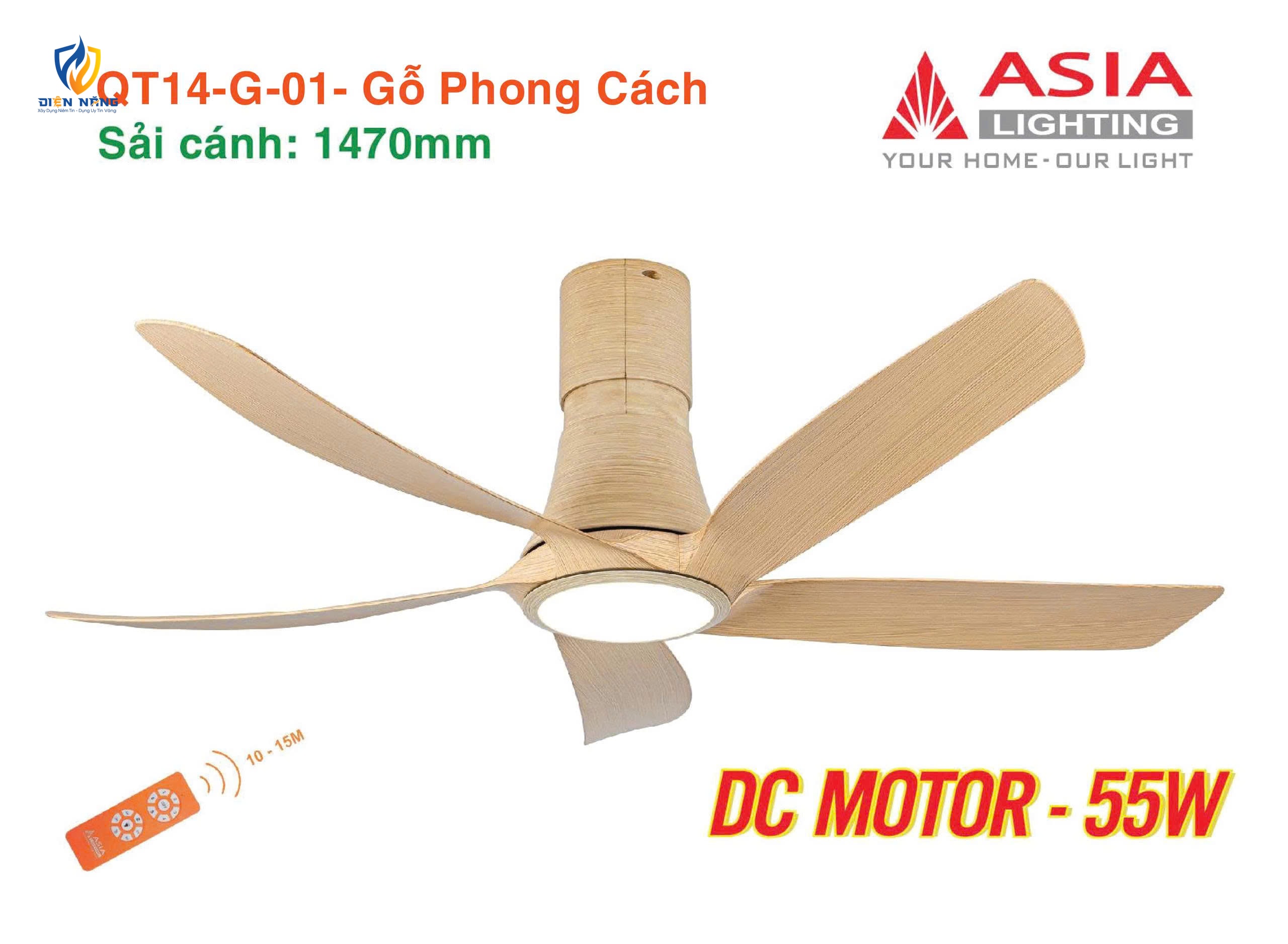 Quạt trần đèn cao cấp 05 cánh QT14 - Gỗ phong cách - anh 6