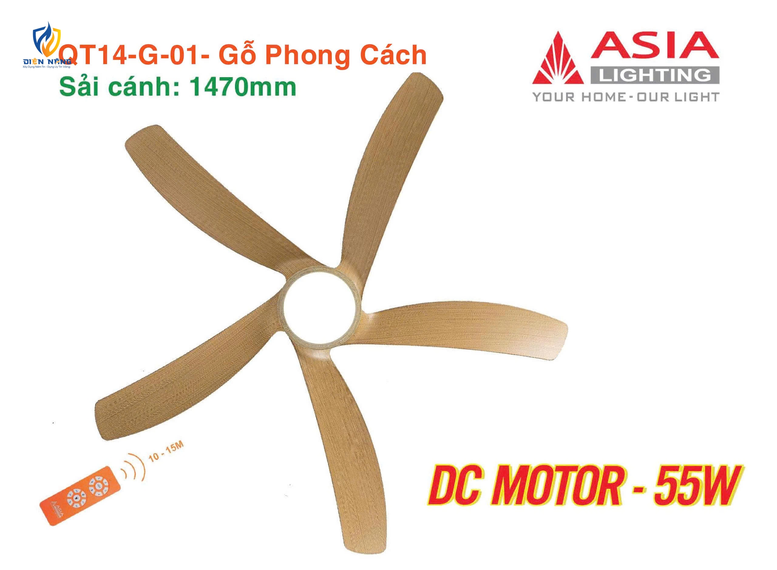 Quạt trần đèn cao cấp 05 cánh QT14 - Gỗ phong cách - anh 5