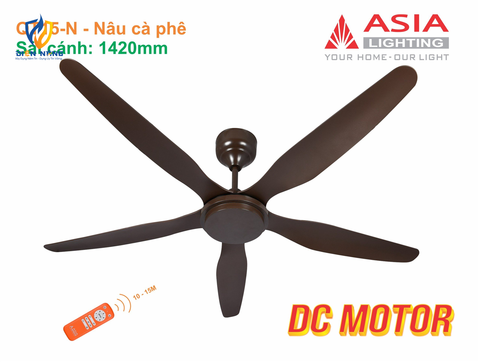 Quạt trần cao cấp QT15 - Nâu cà phê