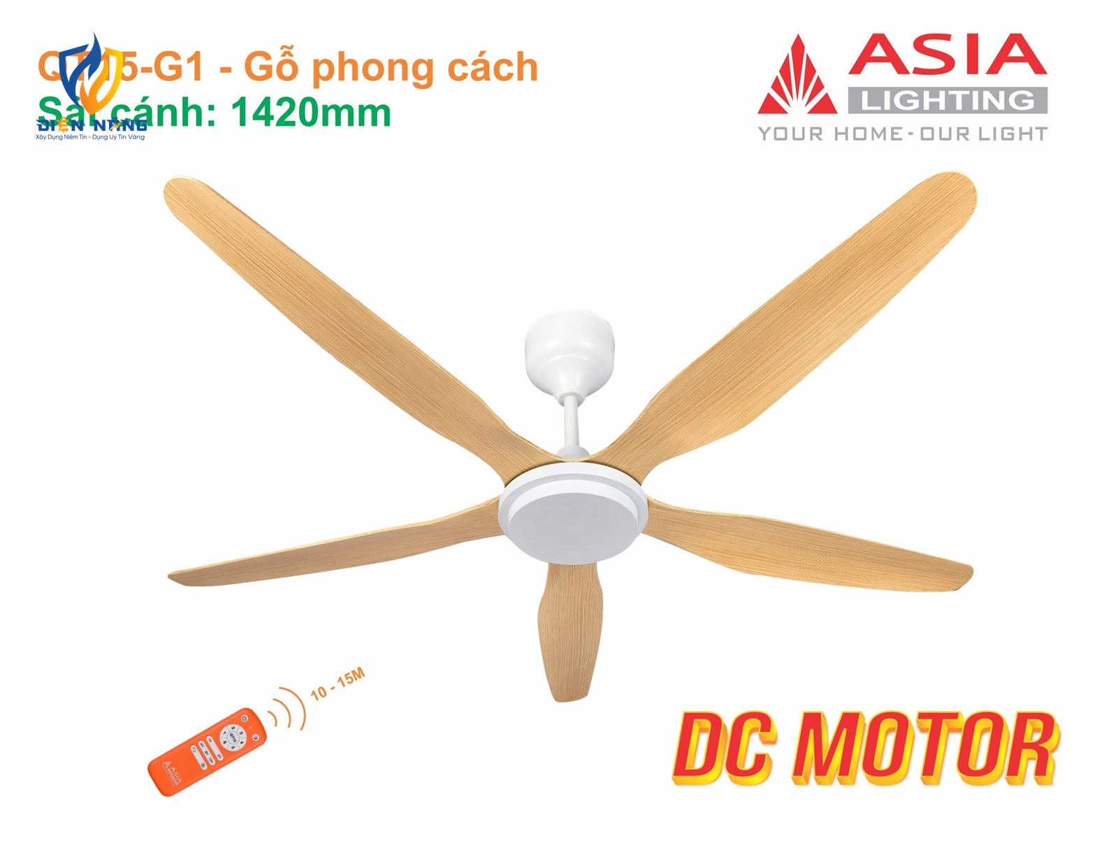 Quạt trần cao cấp QT15 - Gỗ phong cách