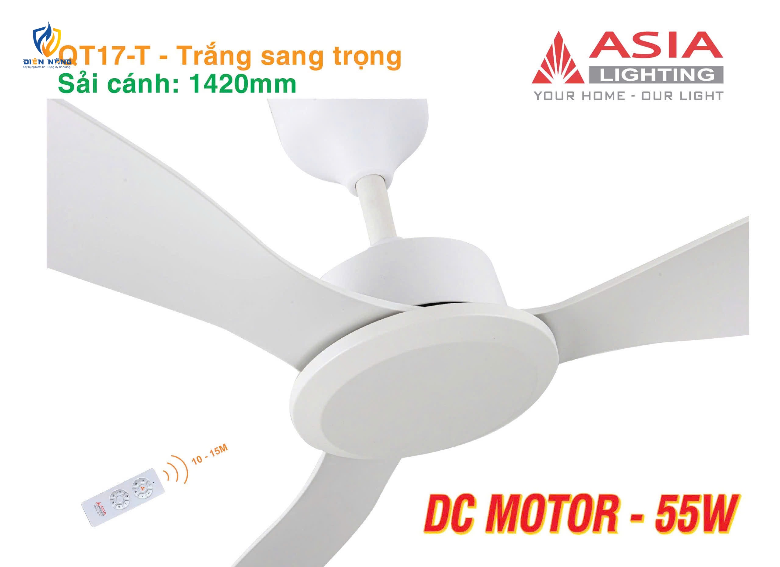Quạt trần cao cấp 03 cánh QT17 - Trắng sang trọng - anh 3