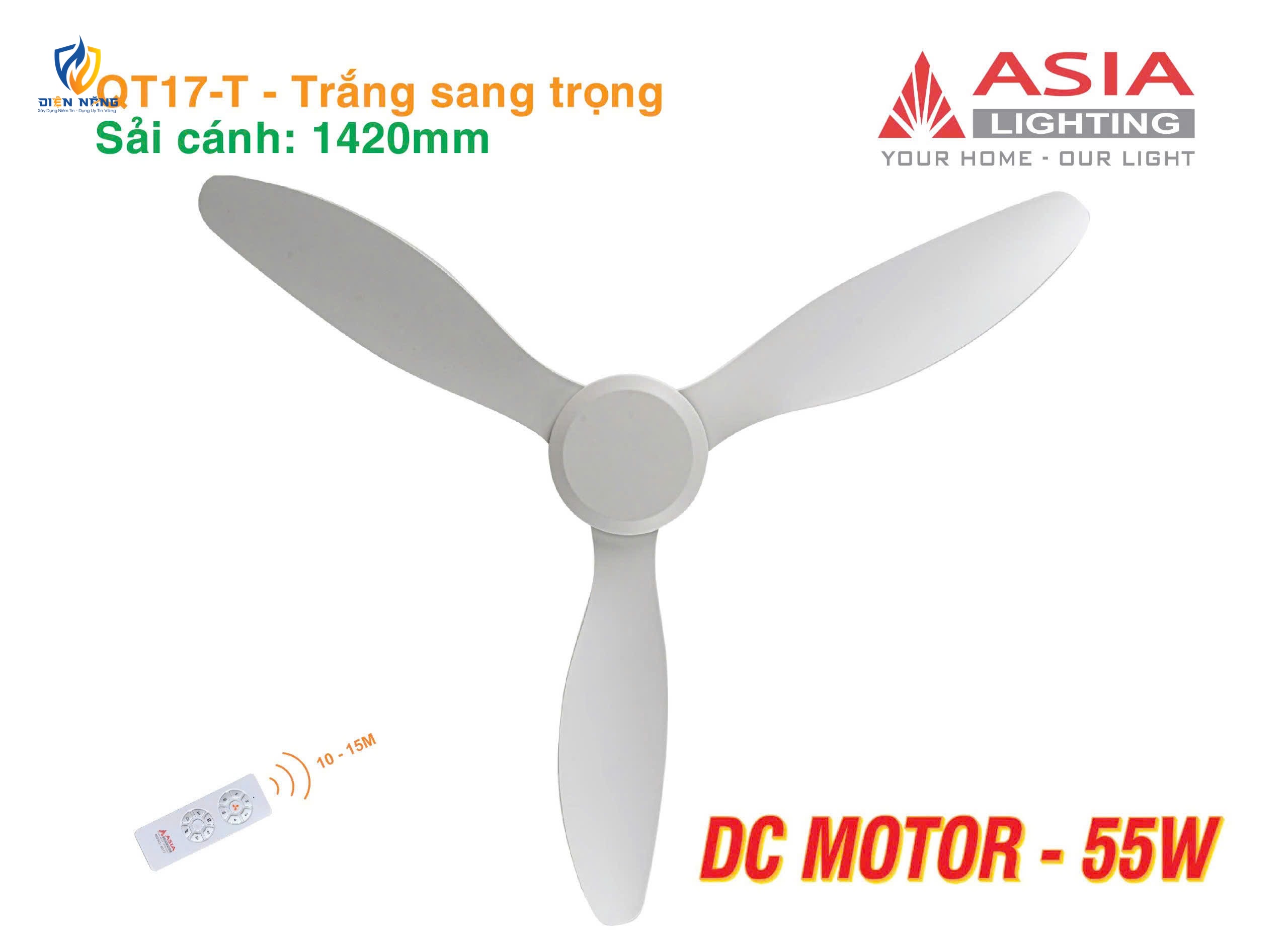 Quạt trần cao cấp 03 cánh QT17 - Trắng sang trọng - anh 4