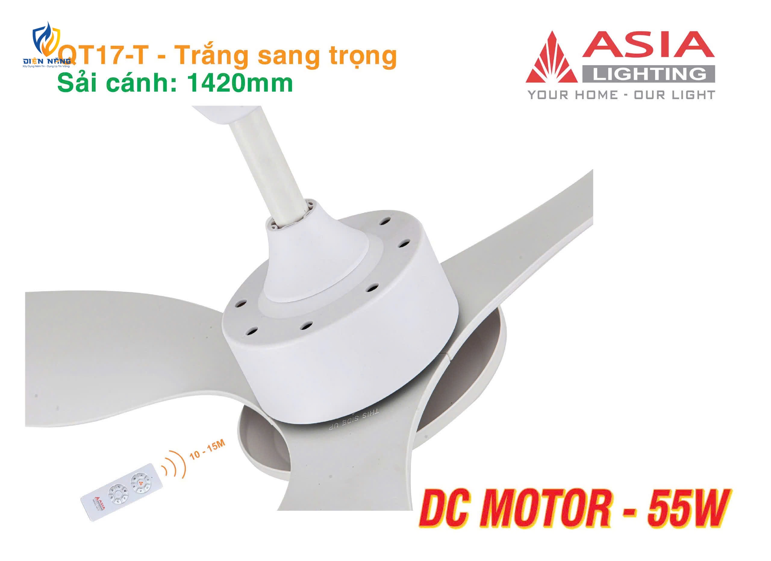 Quạt trần cao cấp 03 cánh QT17 - Trắng sang trọng - anh 2