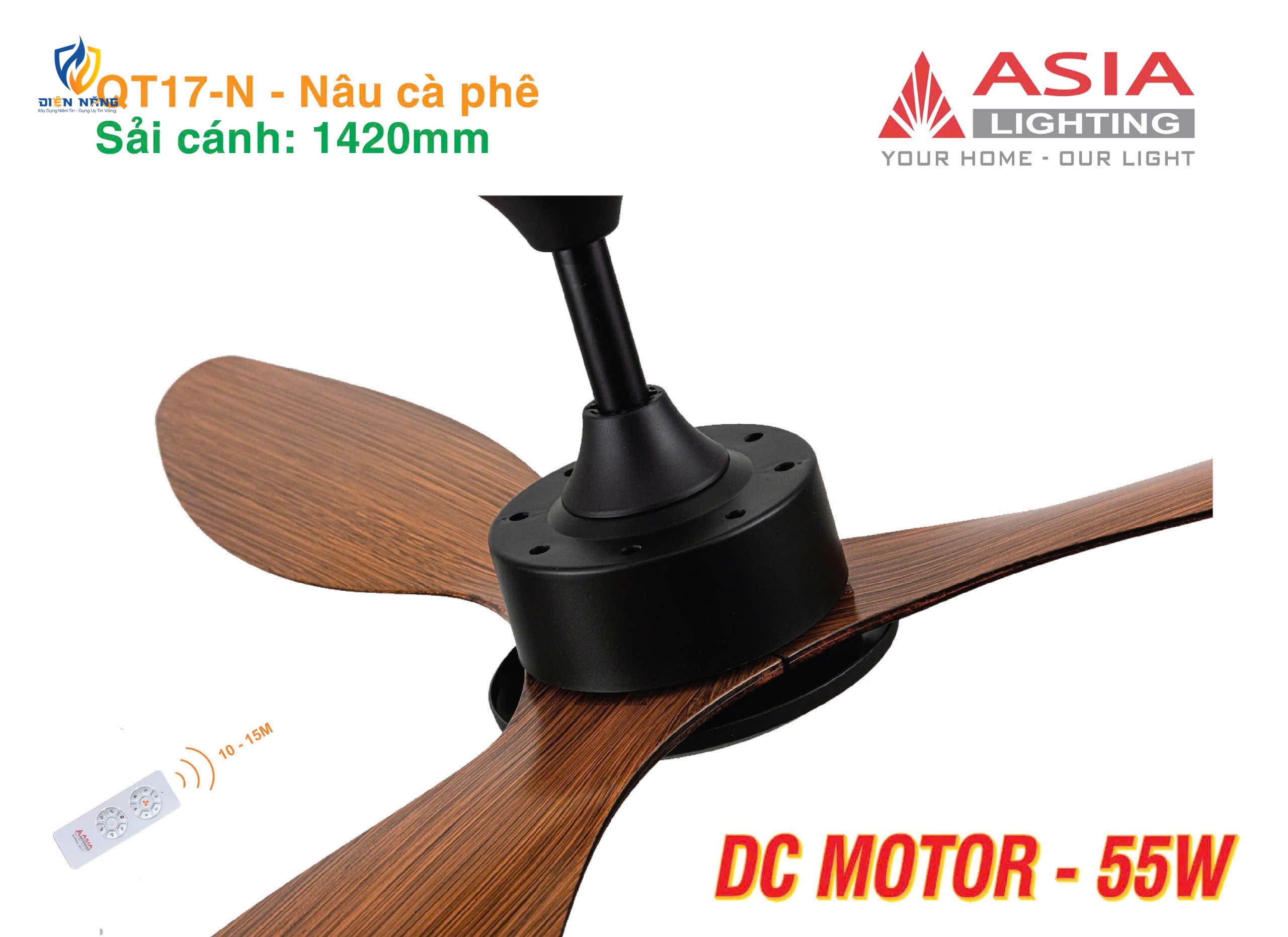 Quạt trần cao cấp 03 cánh QT17 - Nâu cà phê - anh 3