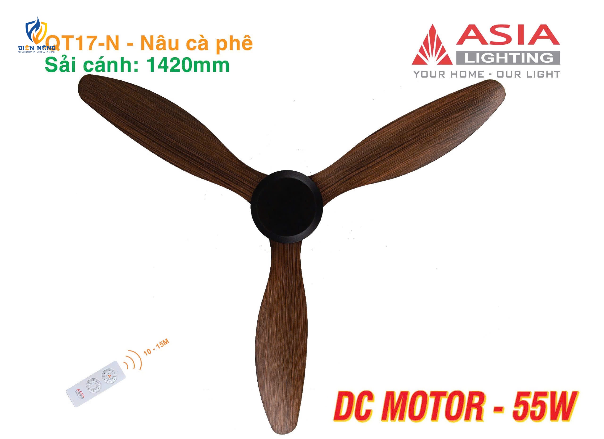 Quạt trần cao cấp 03 cánh QT17 - Nâu cà phê - anh 2
