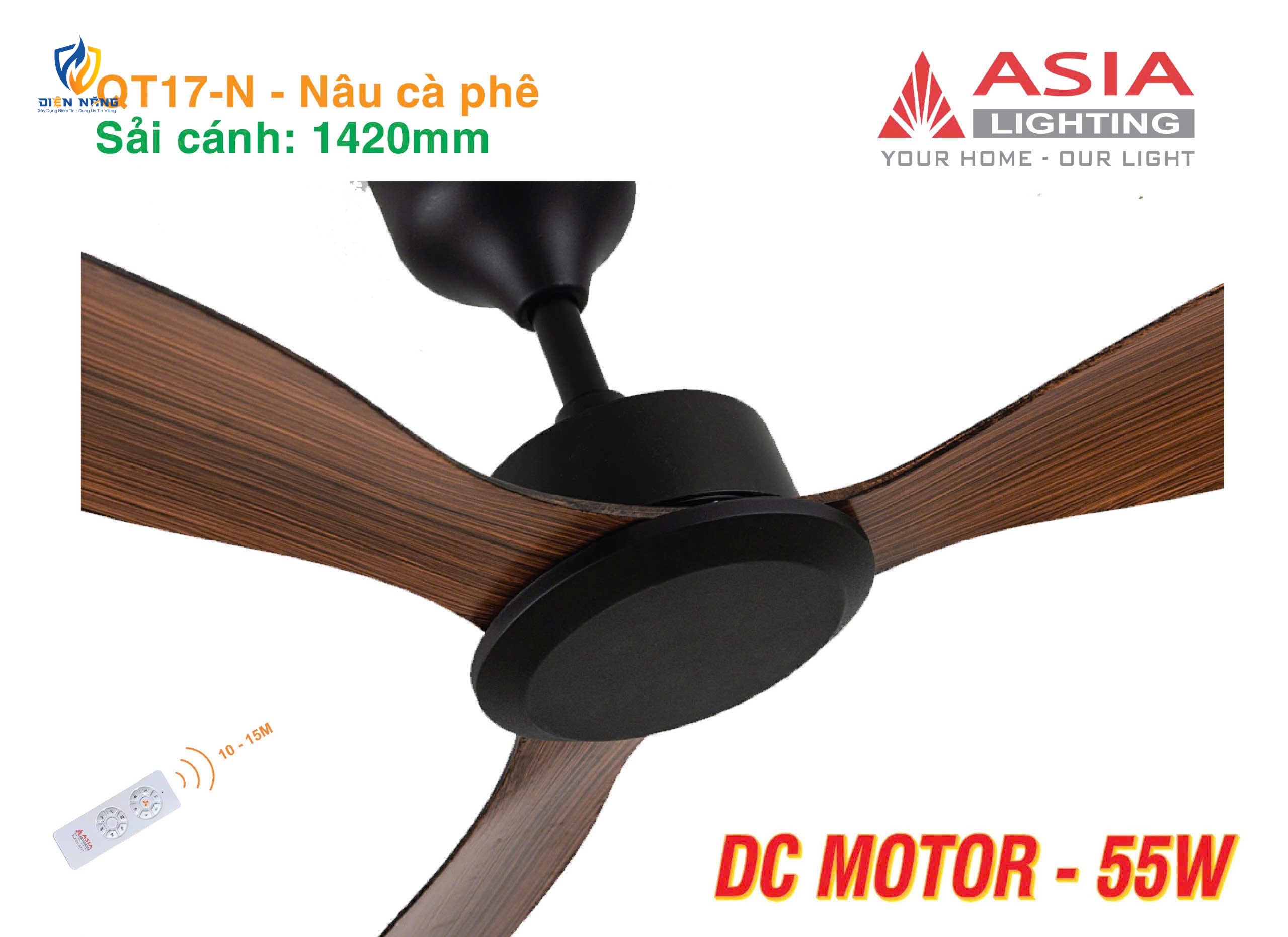 Quạt trần cao cấp 03 cánh QT17 - Nâu cà phê - anh 4