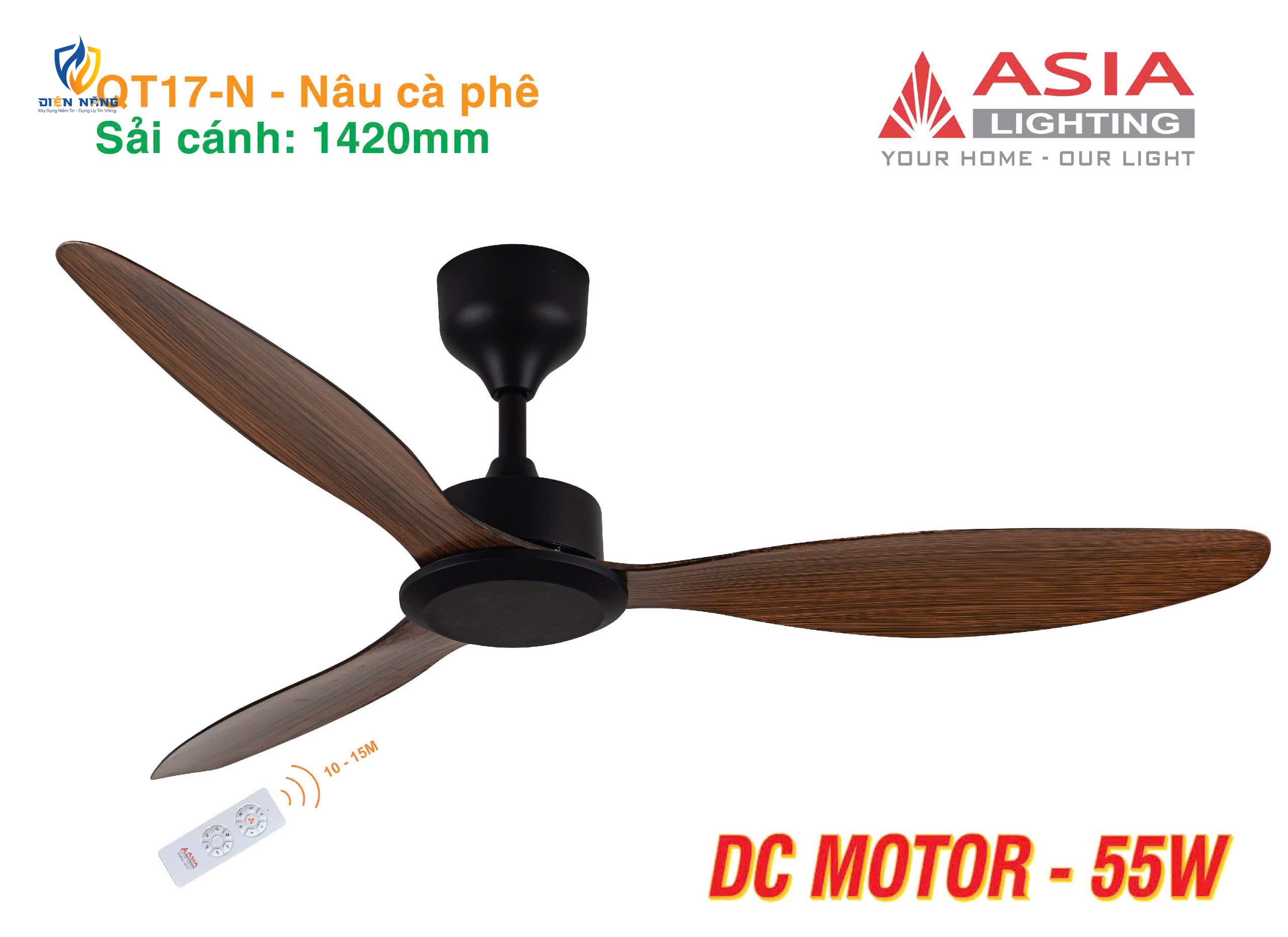 Quạt trần cao cấp 03 cánh QT17 - Nâu cà phê - anh 5