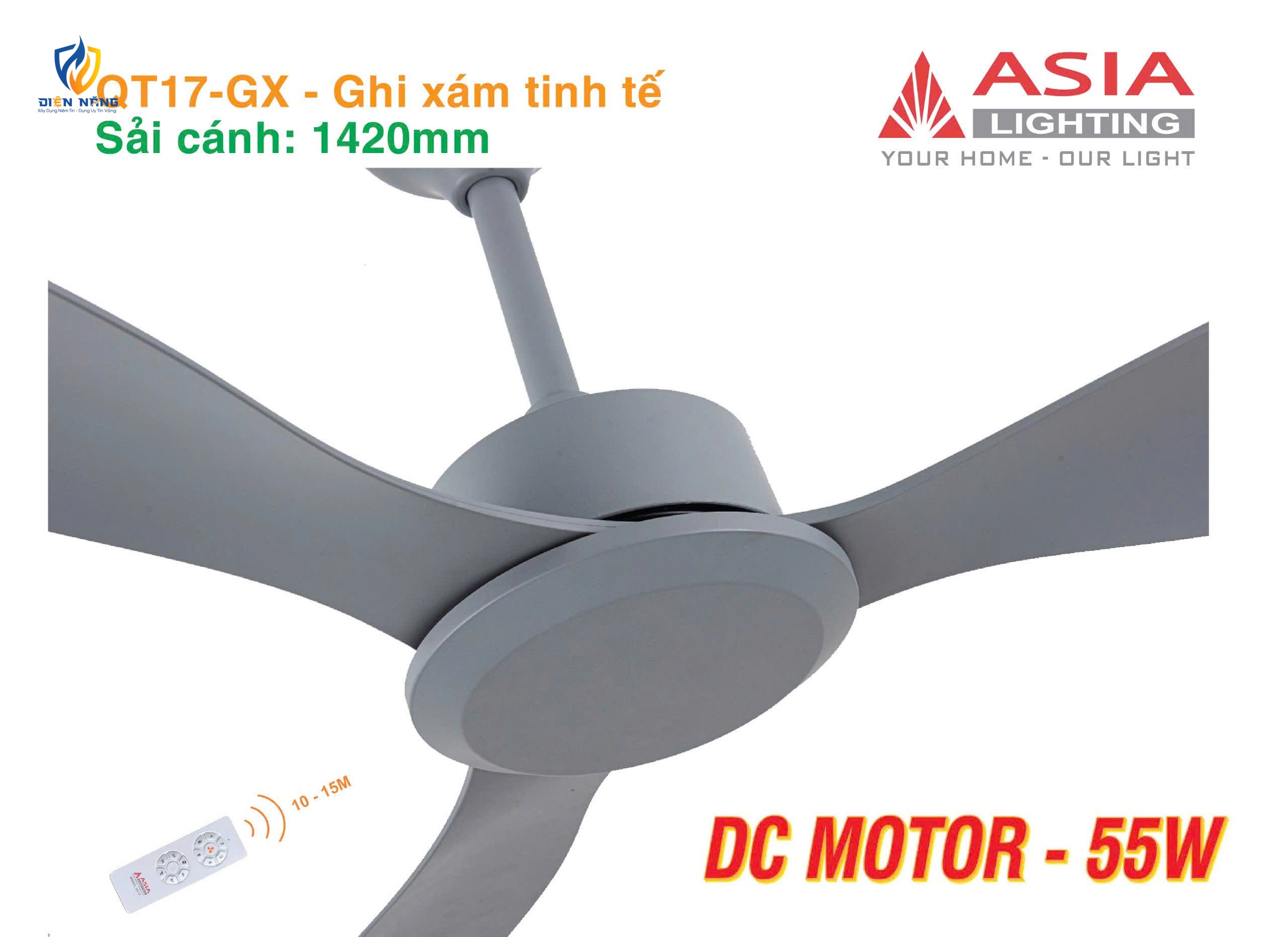 Quạt trần cao cấp 03 cánh QT17 - Ghi xám tinh tế - anh 4