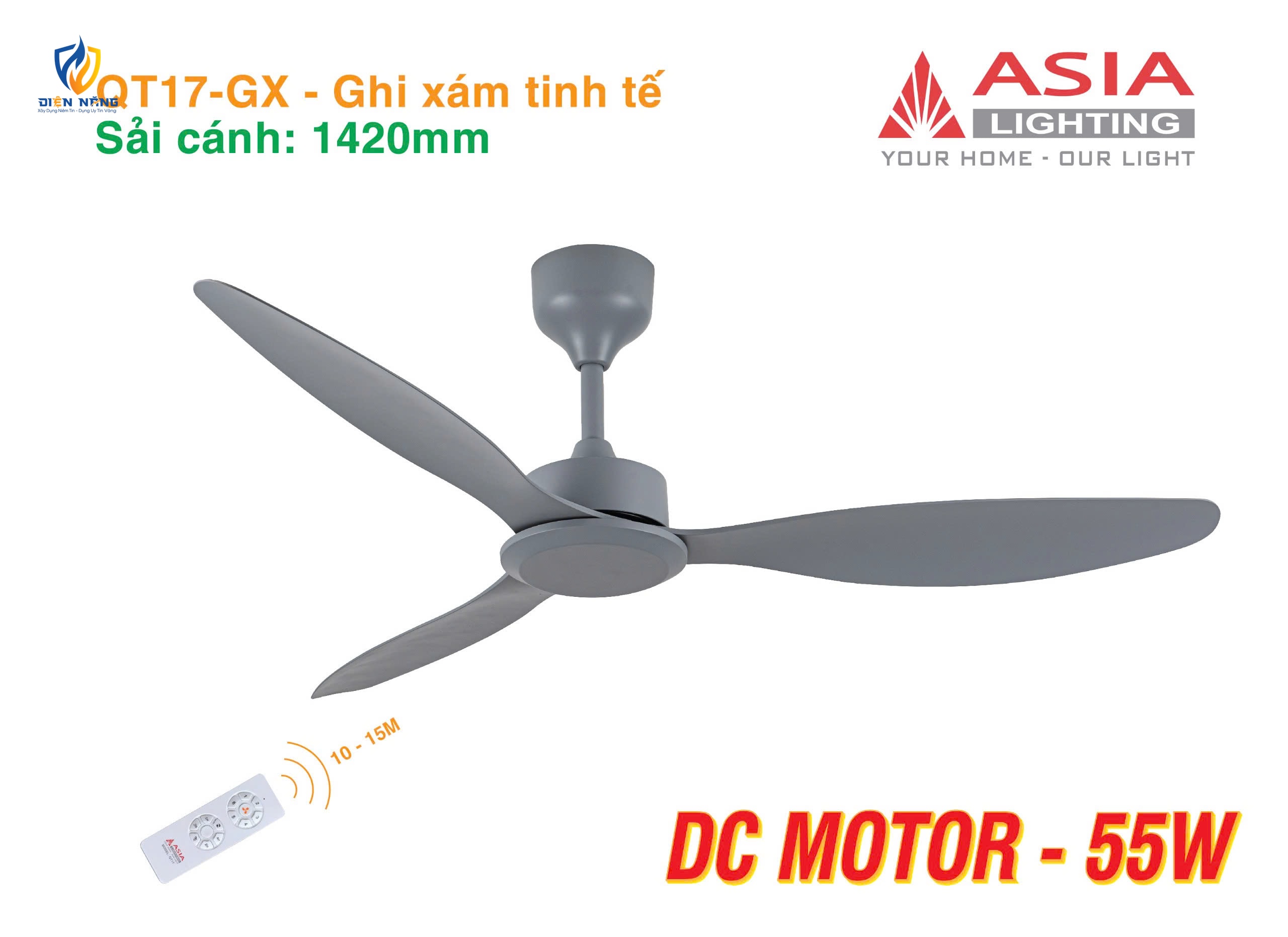 Quạt trần cao cấp 03 cánh QT17 - Ghi xám tinh tế - anh 6