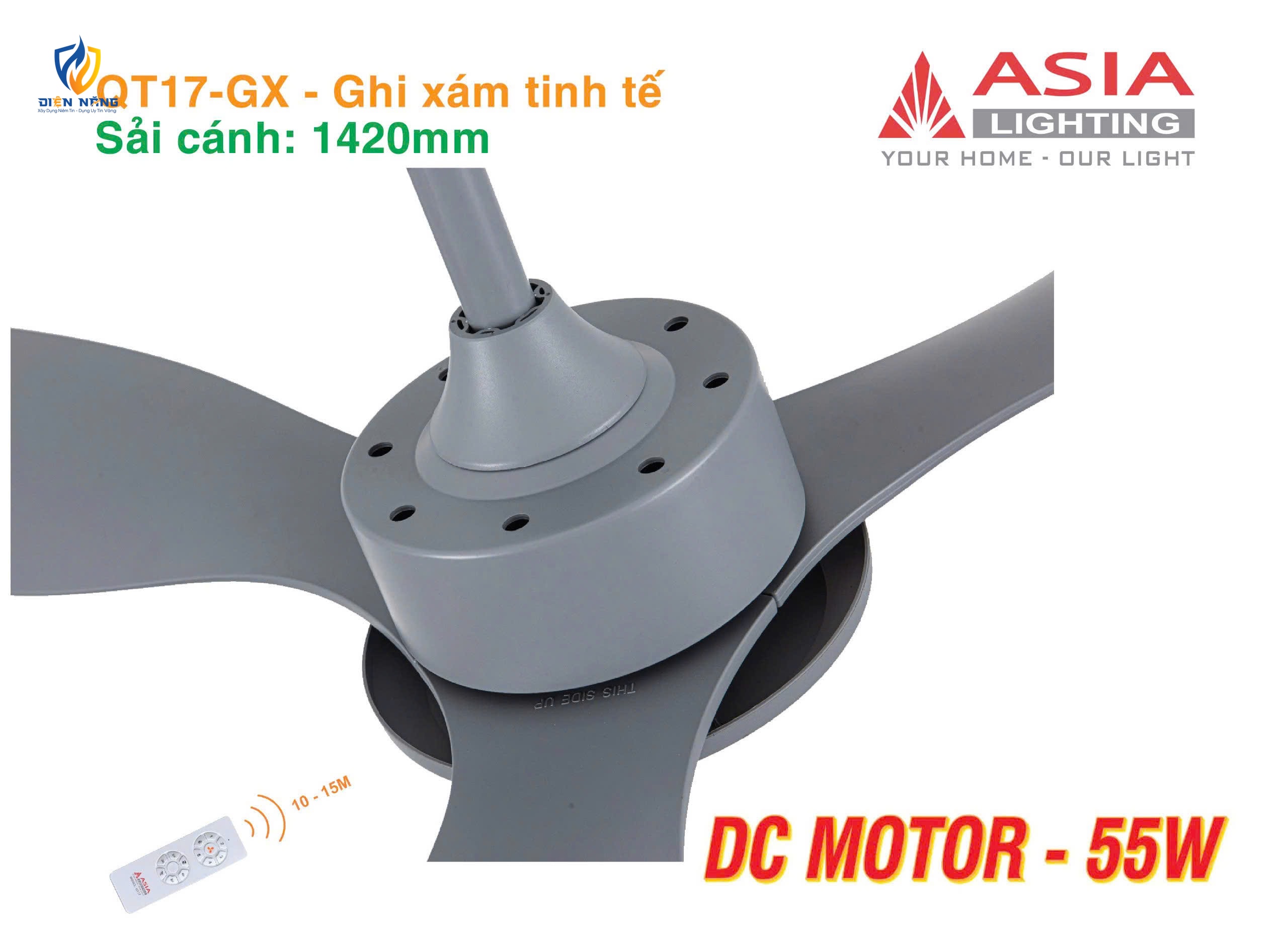 Quạt trần cao cấp 03 cánh QT17 - Ghi xám tinh tế - anh 5