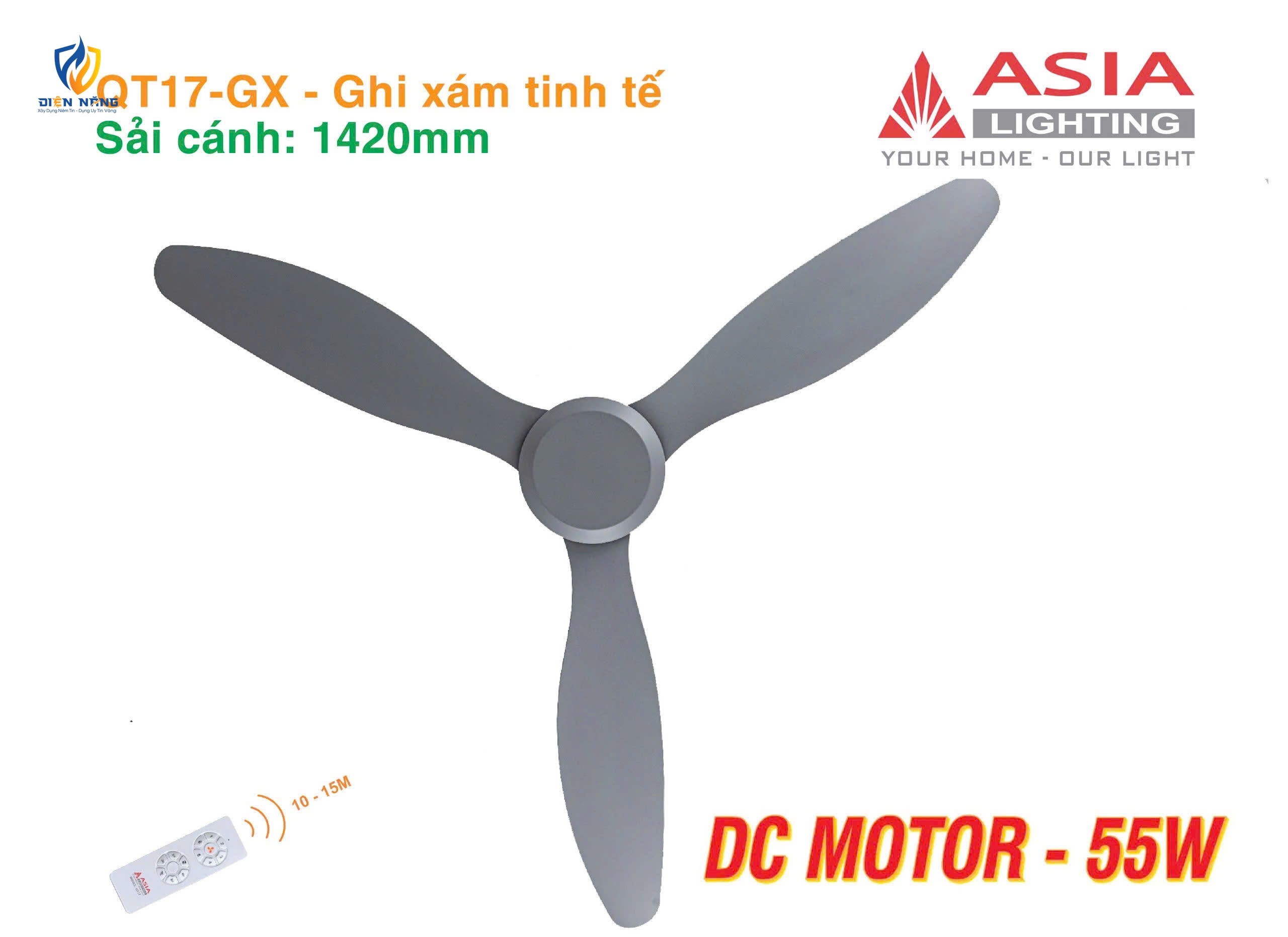 Quạt trần cao cấp 03 cánh QT17 - Ghi xám tinh tế - anh 3