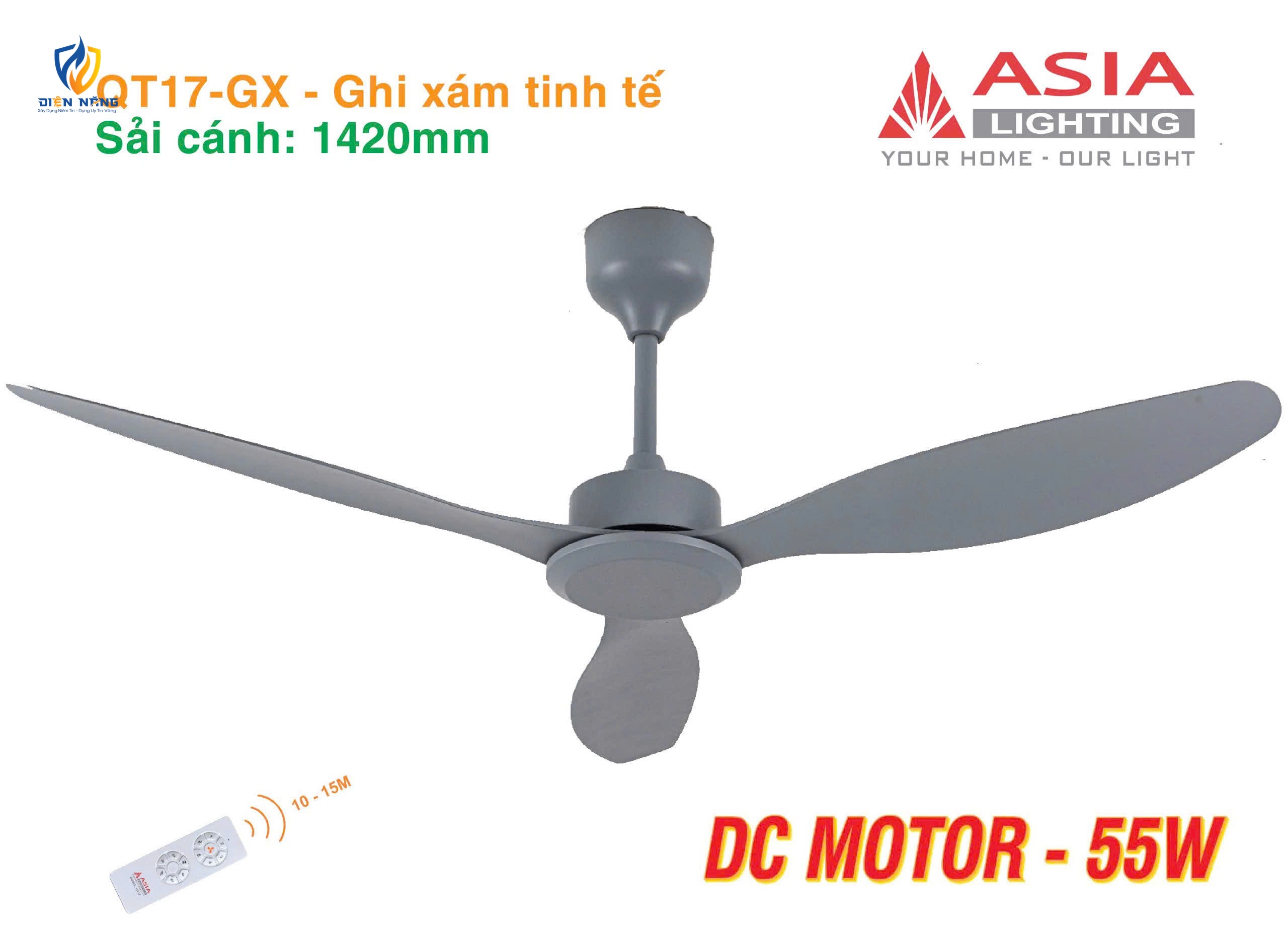 Quạt trần cao cấp 03 cánh QT17 - Ghi xám tinh tế - anh 2